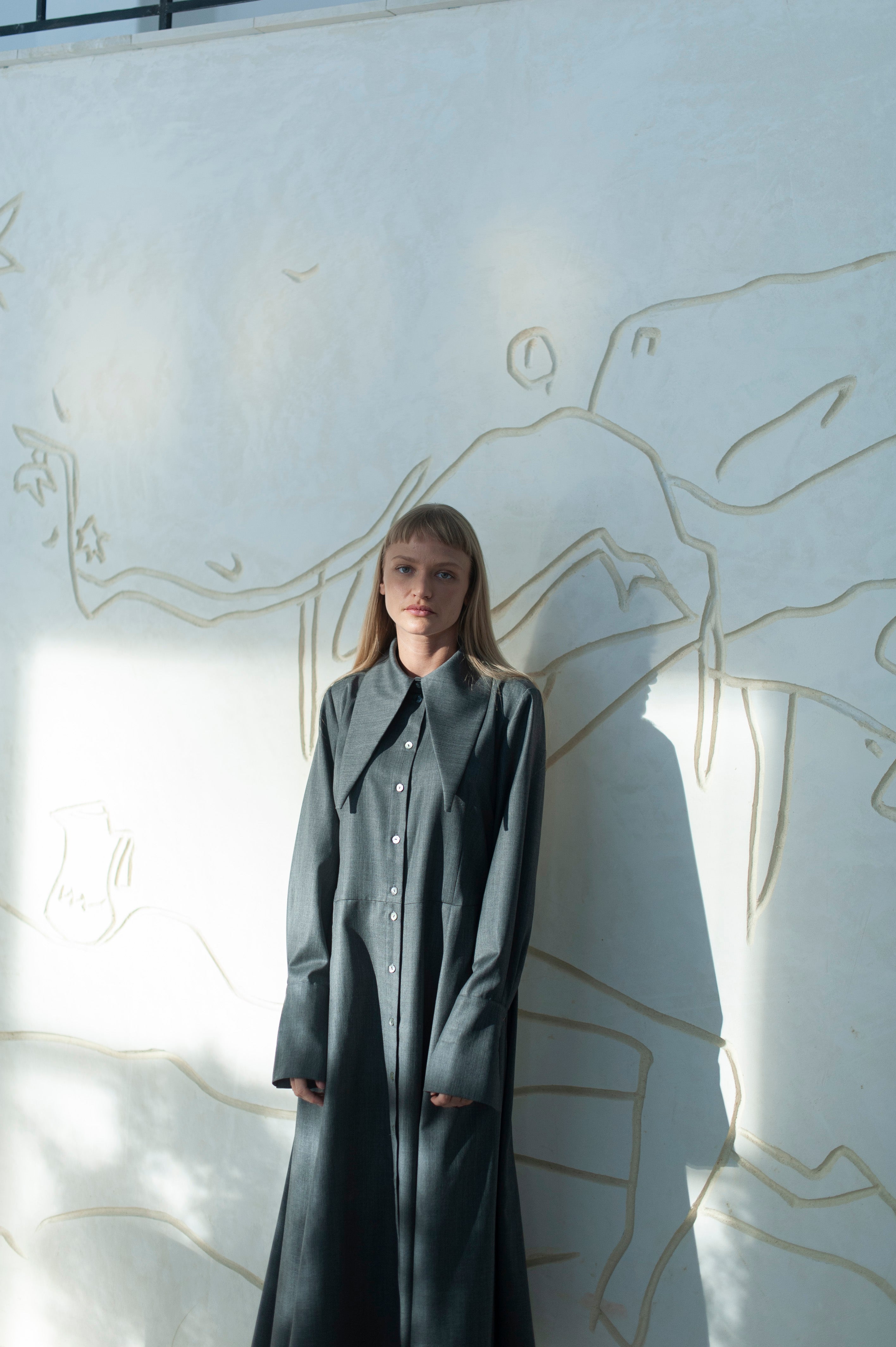 maxi merino wool dress in grey