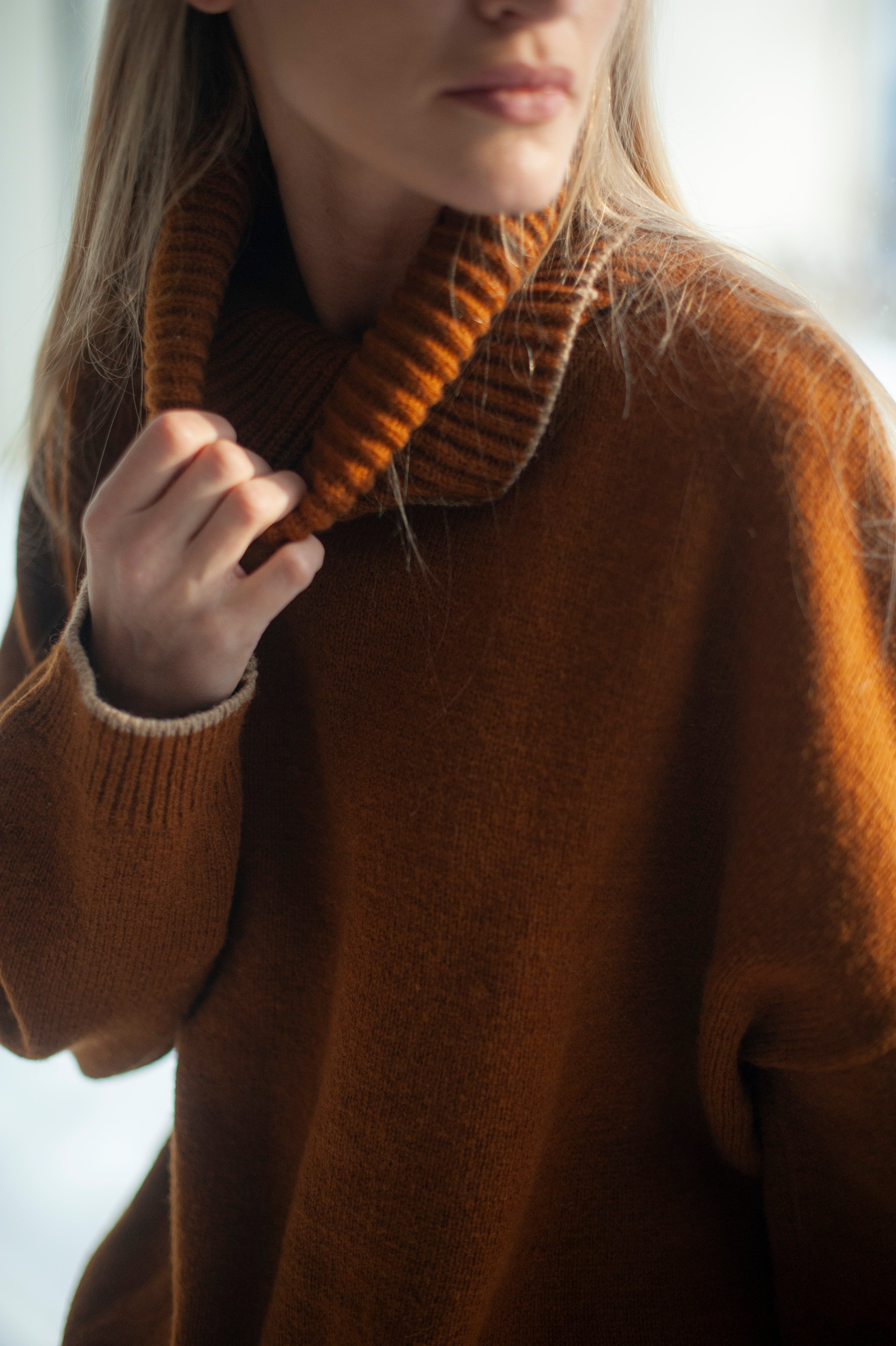 Japandi Merino Wool Cardigan, Sustainable high neck oversized neck knitwear