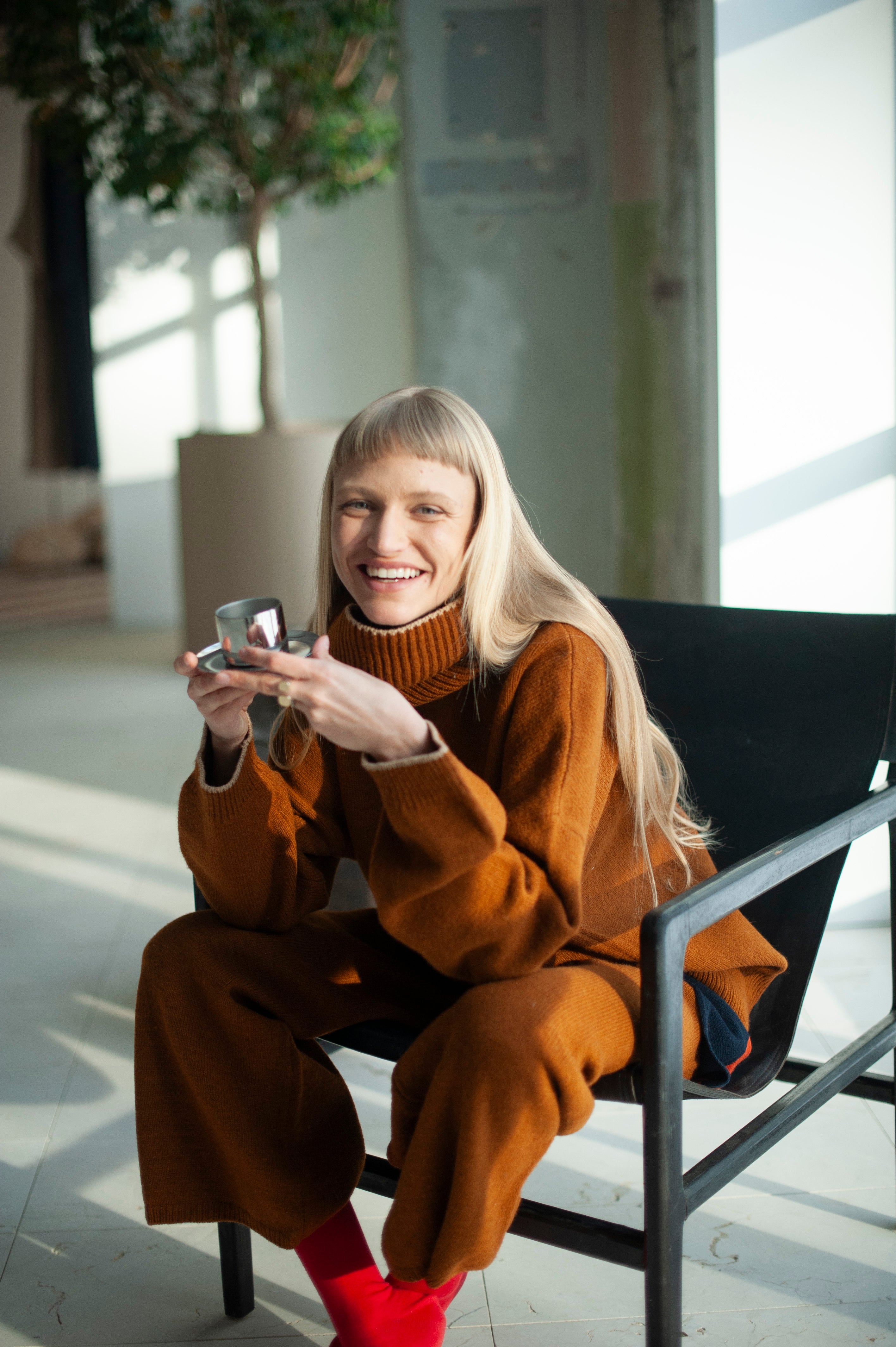 Japandi Merino Wool Cardigan, Sustainable high neck oversized neck knitwear