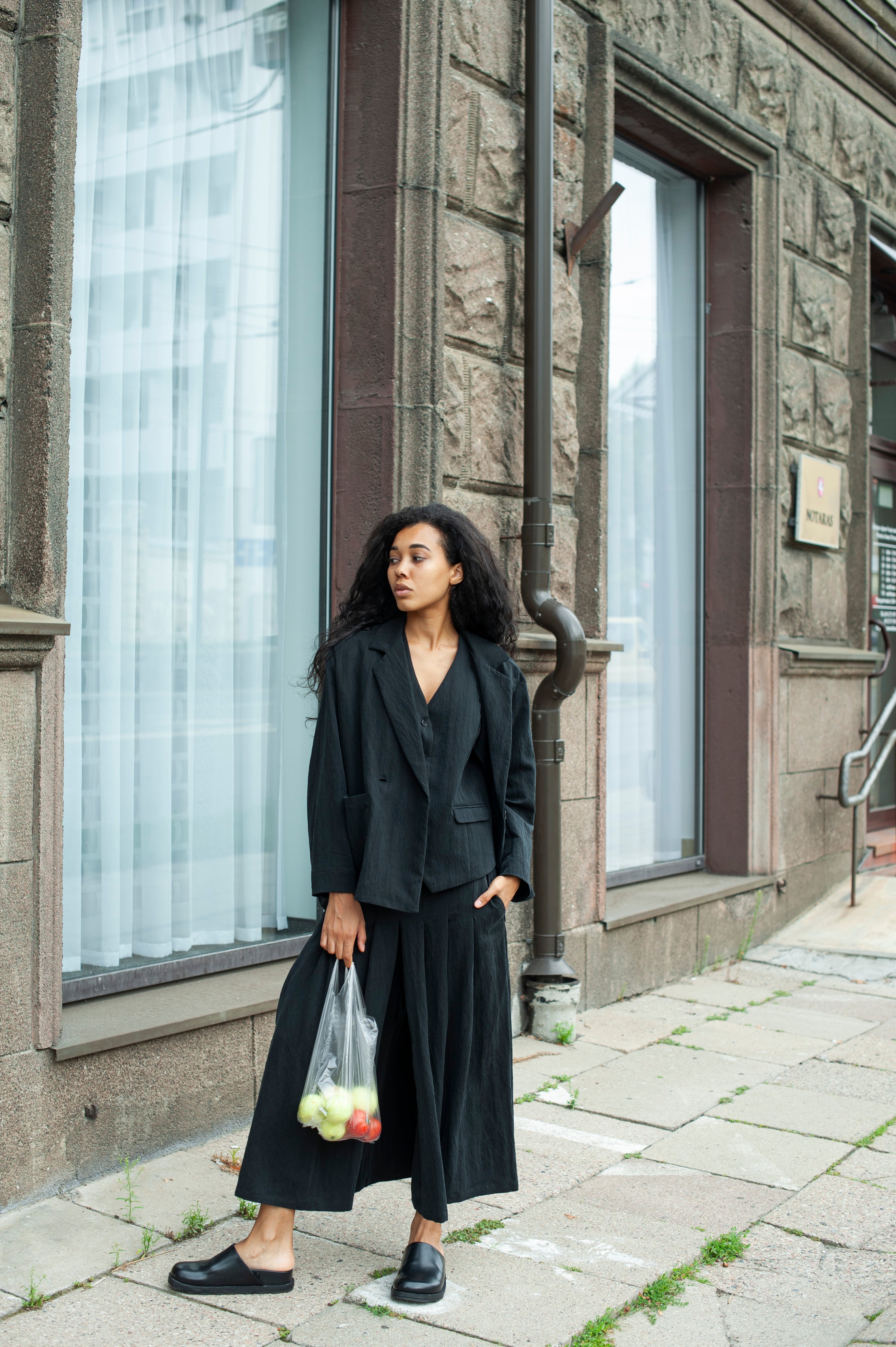 Black Women's box Cupro linen silk touch double-breasted blazer