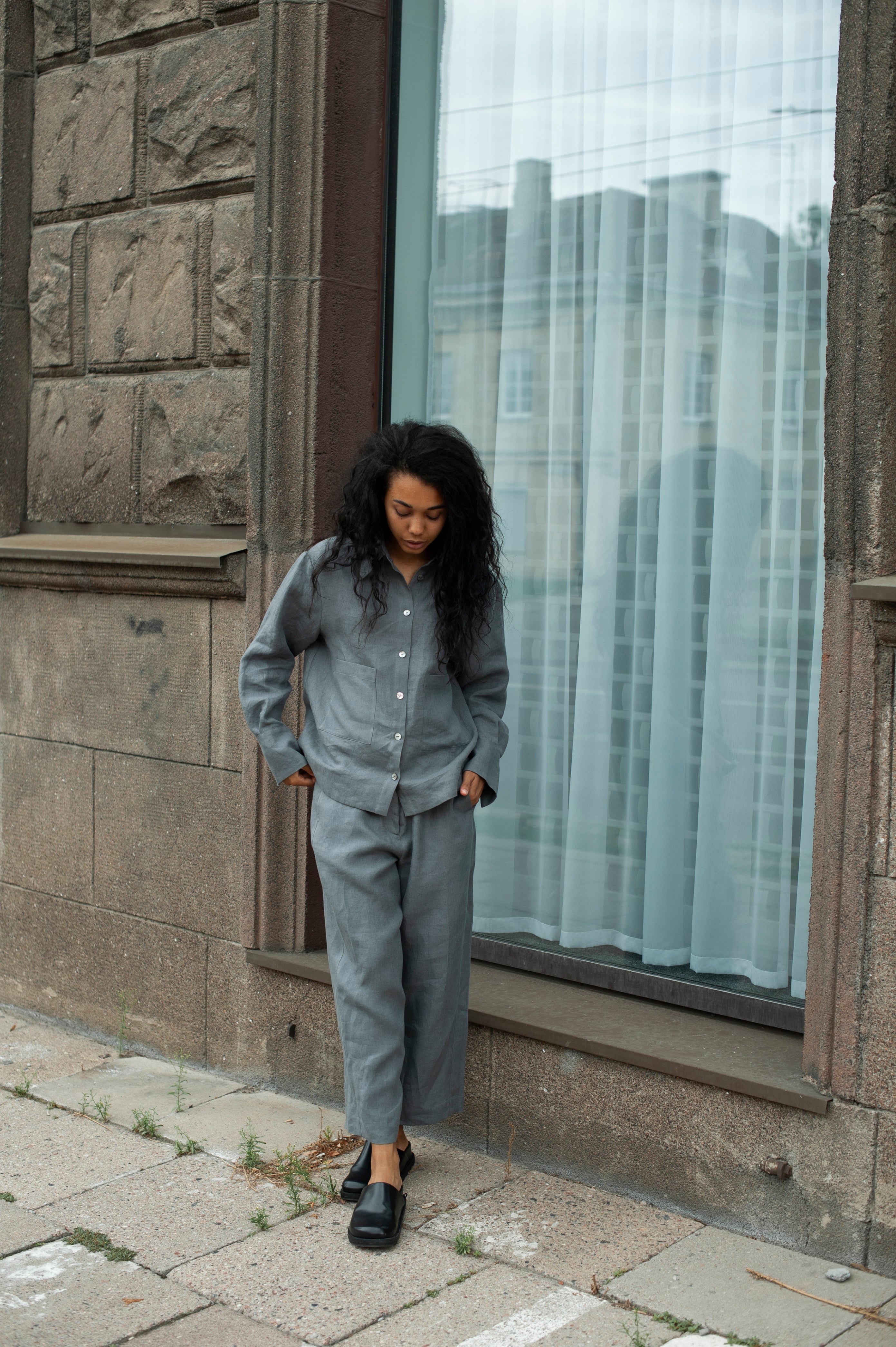 Women's Relaxed Fit workwear style Linen 2 pieces summer suit: Blazer and pants