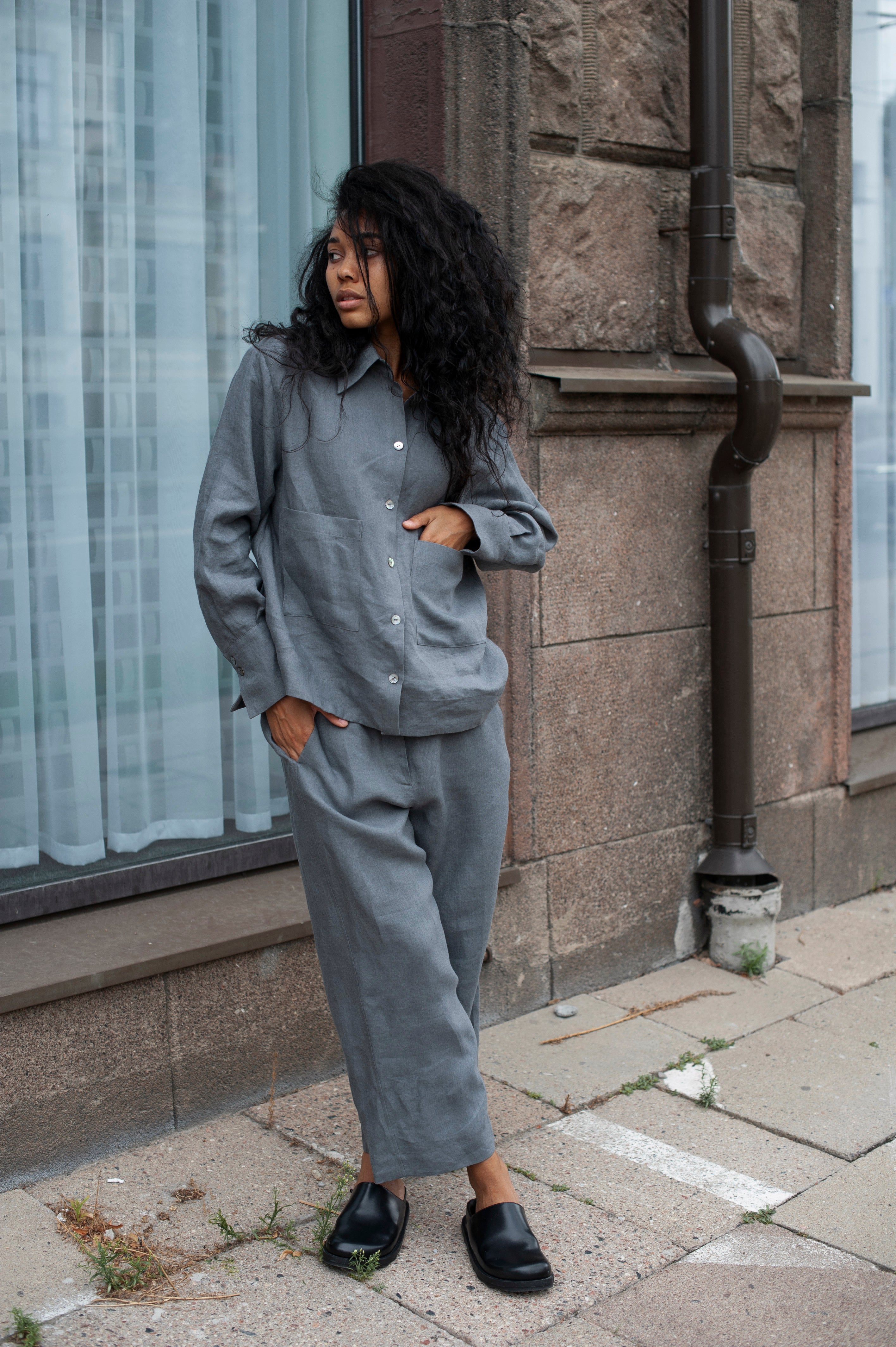 Women's Relaxed Fit workwear style Linen 2 pieces summer suit: Blazer and pants