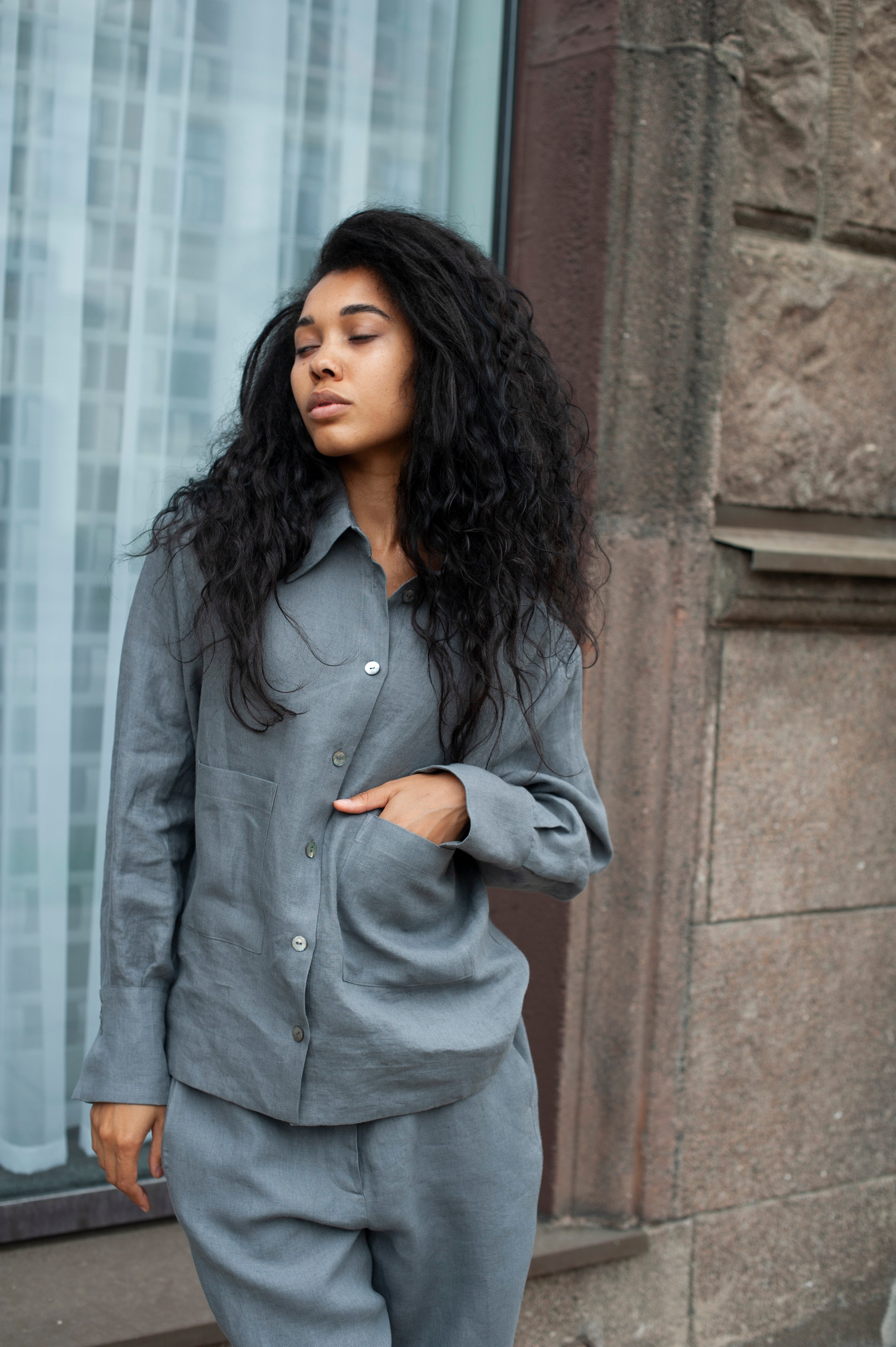 Women's Relaxed Fit workwear style Linen 2 pieces summer suit: Blazer and pants