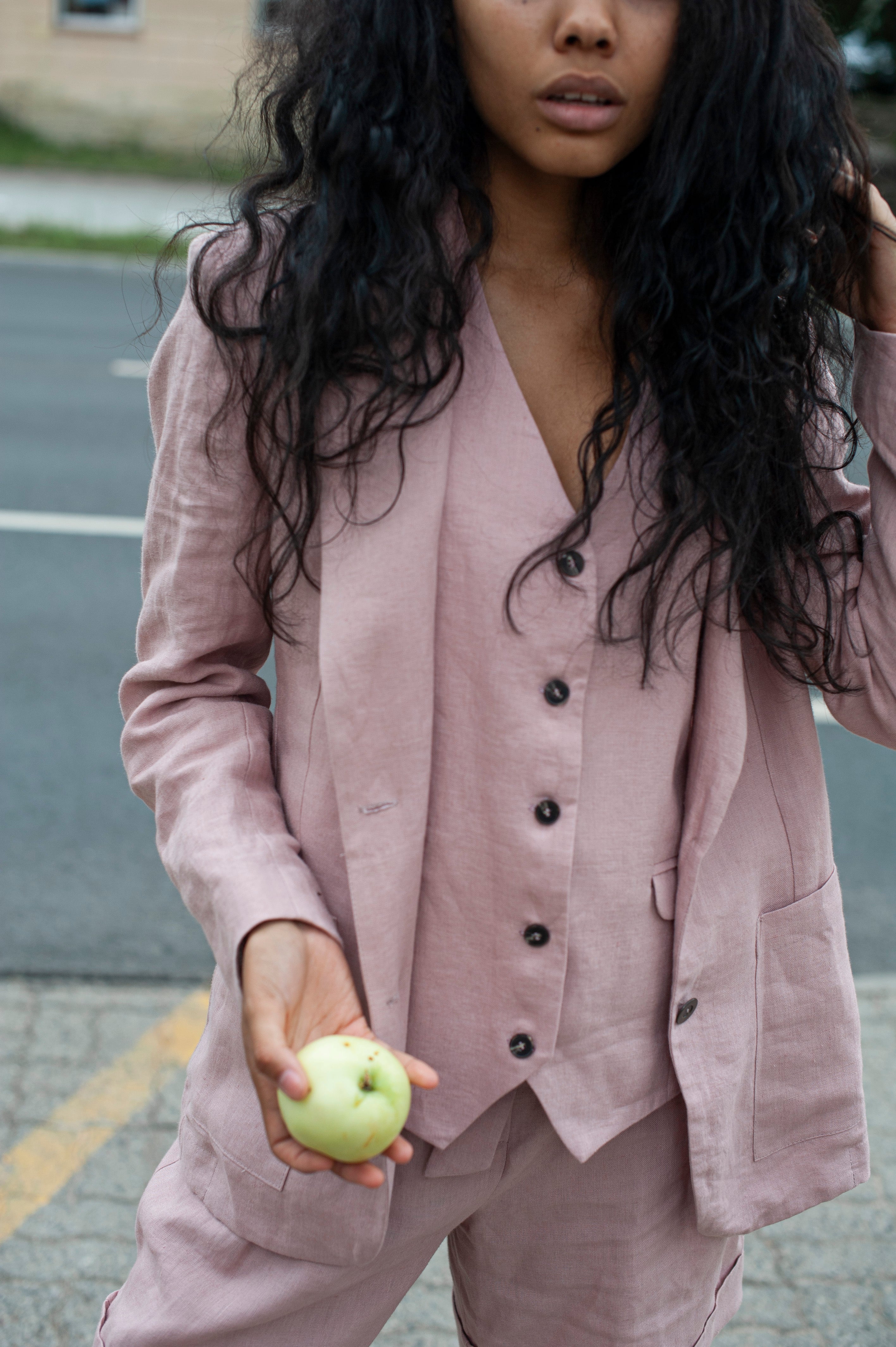 Women's Relaxed Fit Linen Blazer – Lightweight & Minimalist in Pale Rose