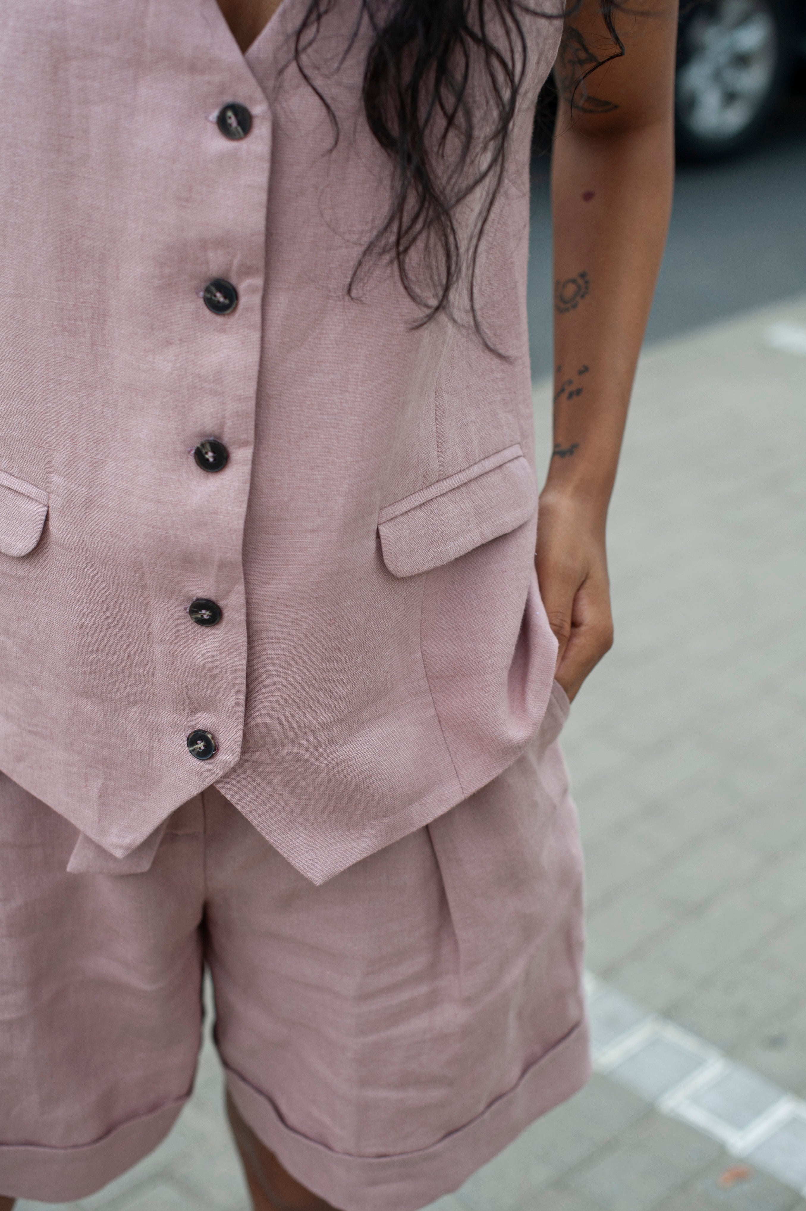 Single-breasted linen suit vest