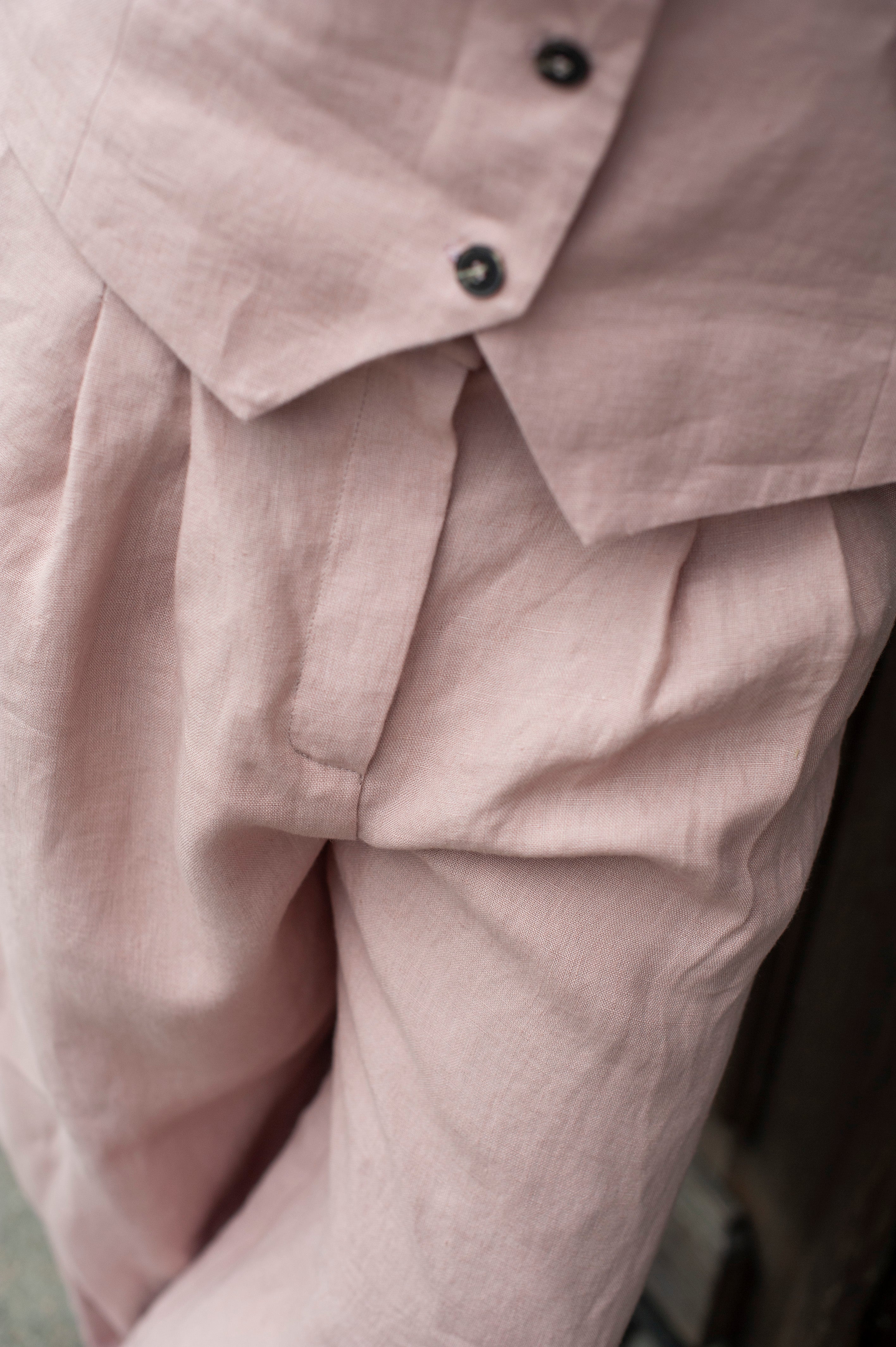 Women's linen pants with pleats with high waist in Pale Rose