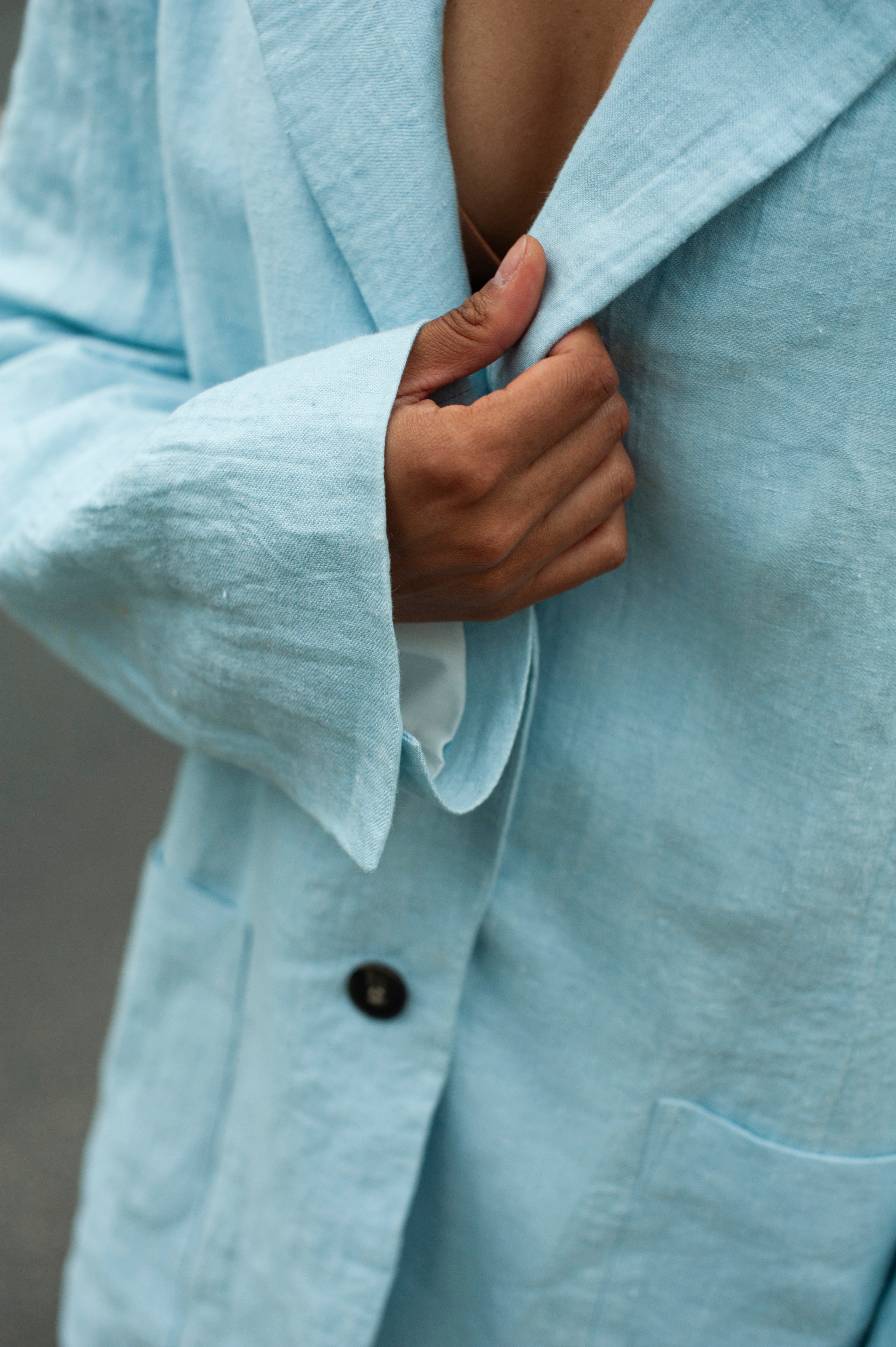 Women's Relaxed Fit Linen summer blazer in sky blue heavy linen