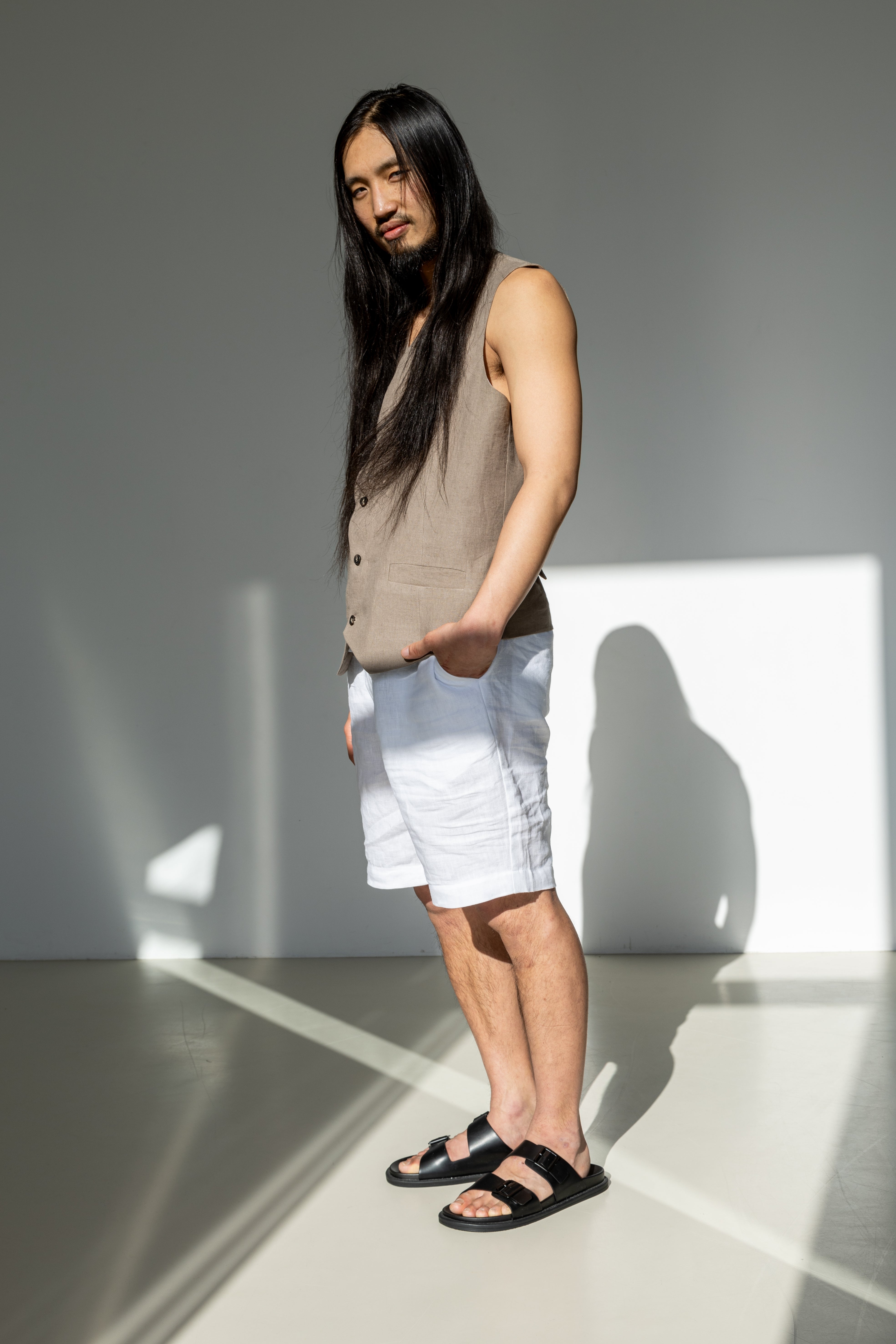 Beige linen vest for men. Suit