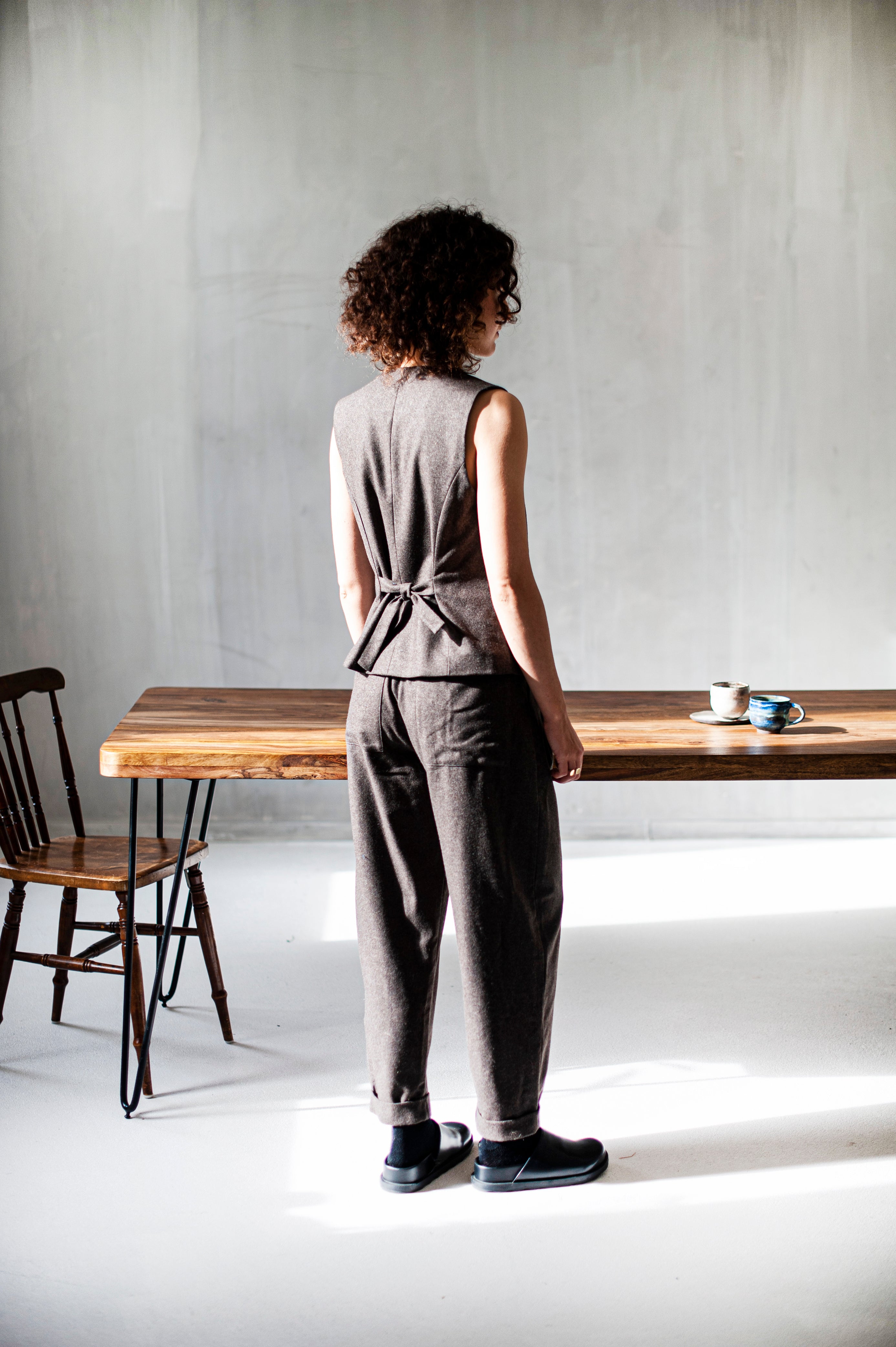 Women's three-piece tailored tweed wool pants suit