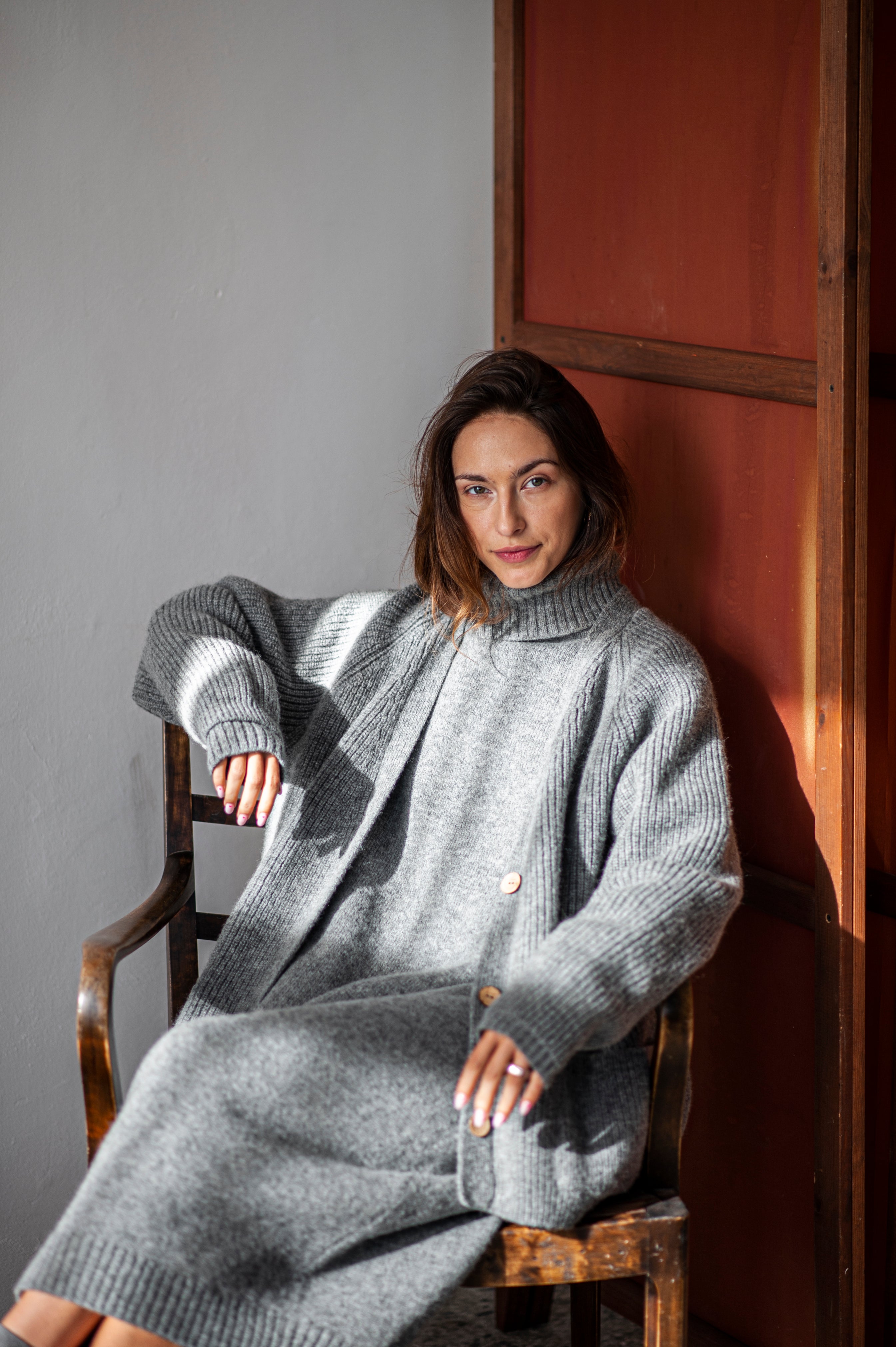 Merino wool knitted turtleneck sweater long dress SANA