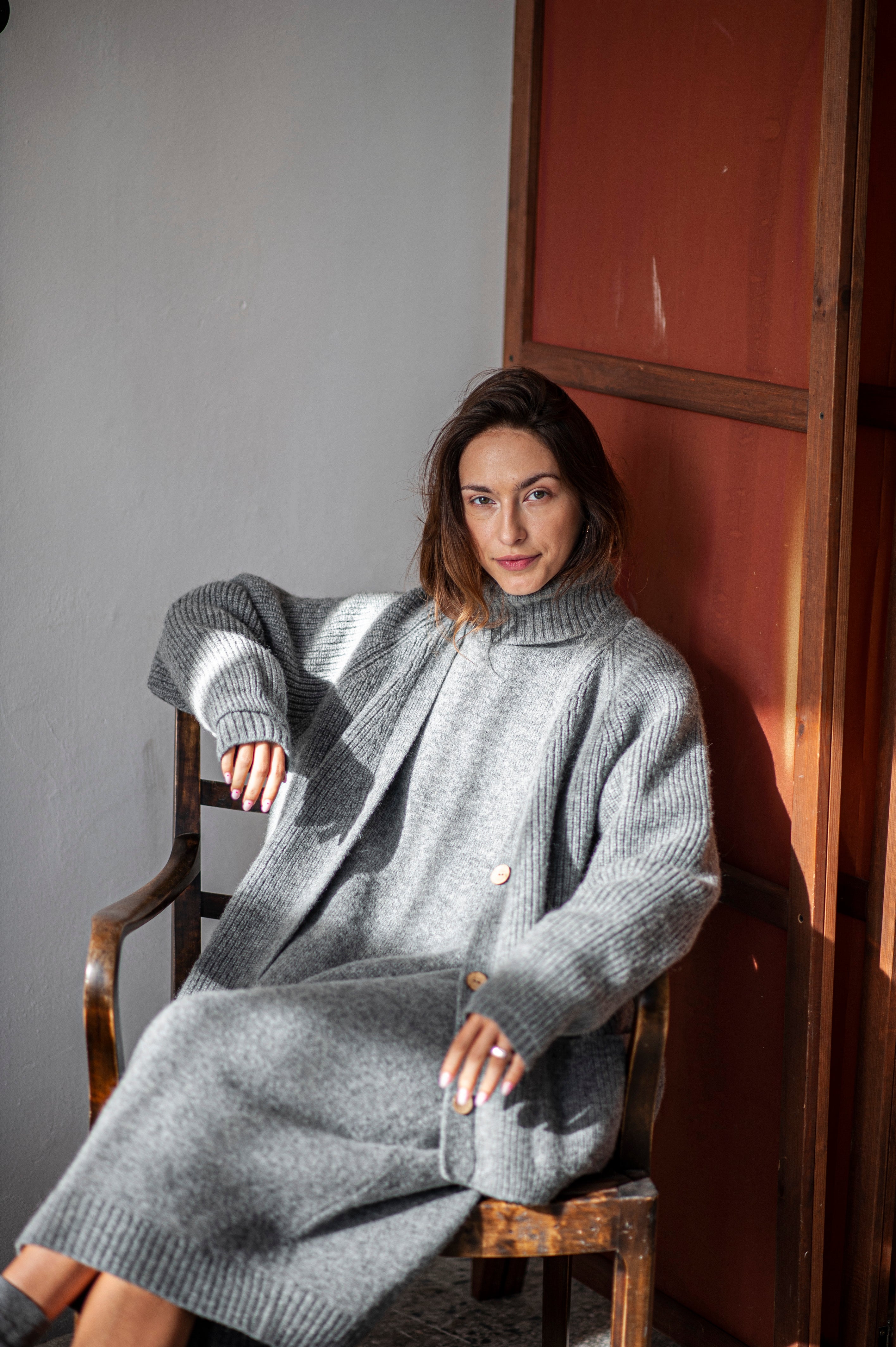 Women's Merino wool Fisherman's rib knitted cardigan with pockets