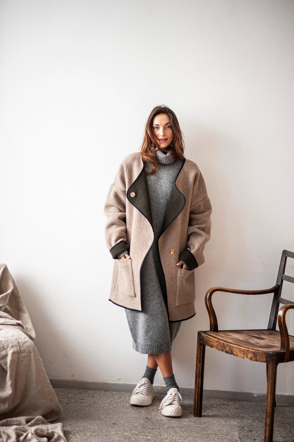 Oversized Camel Wool Blend Kimono Coat