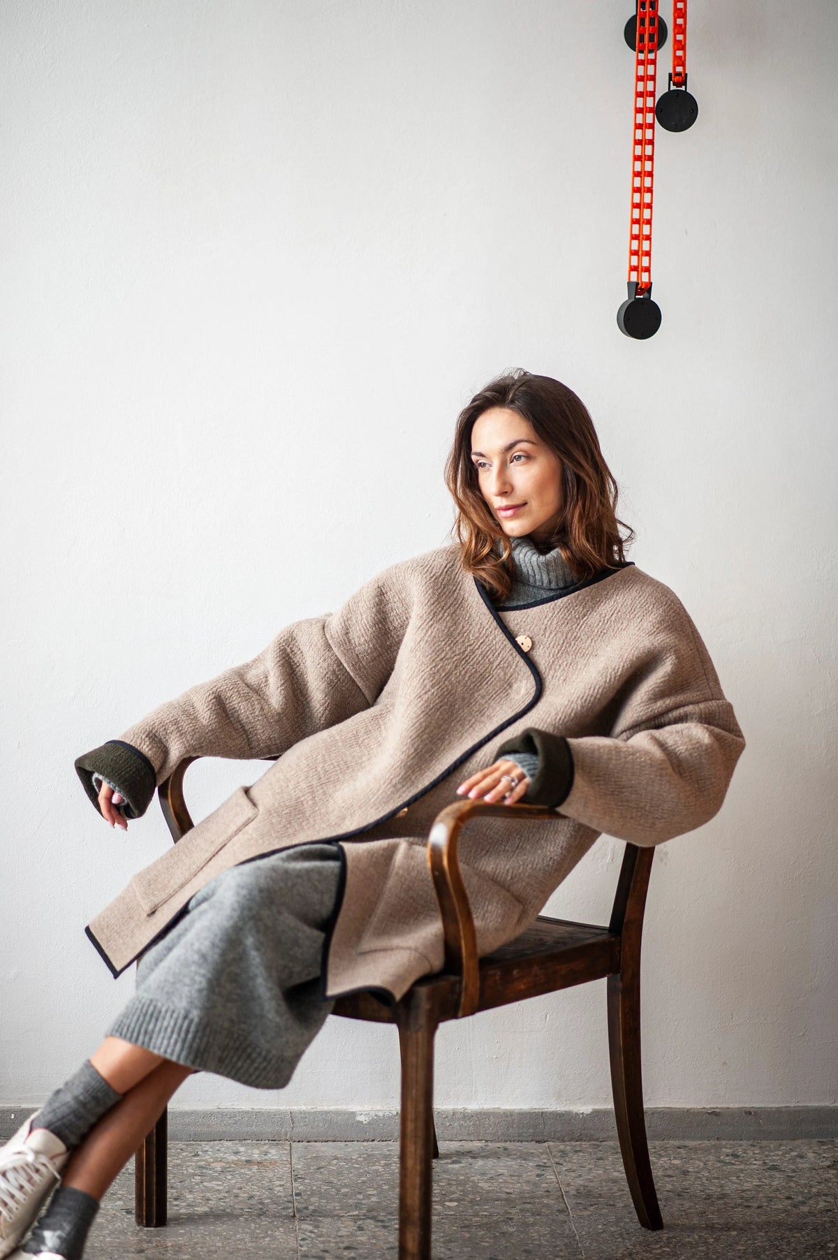 Oversized Camel Wool Blend Kimono Coat