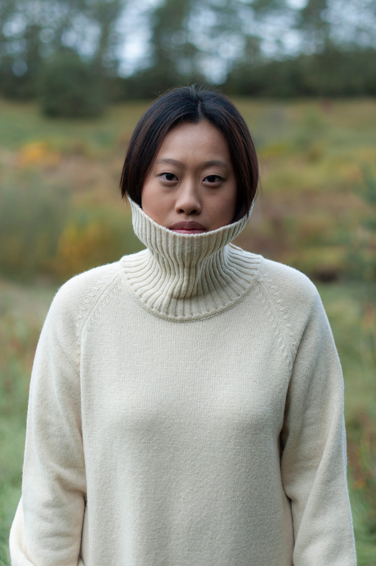 Organic Merino Wool Long Knit Dress with Balloon Sleeves