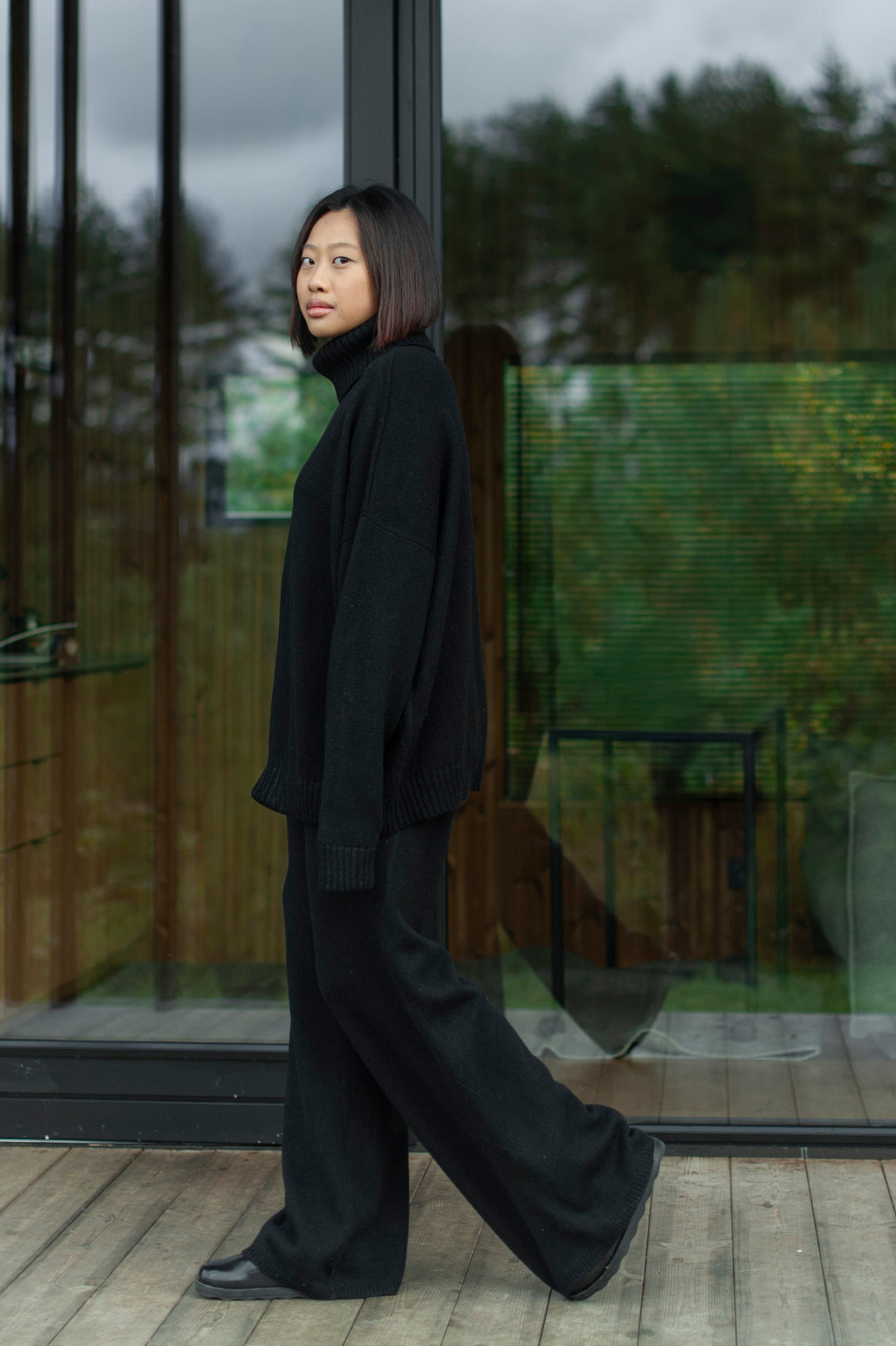 Merino Wool Unisex Relaxed-Fit Knitted wide-leg Trousers