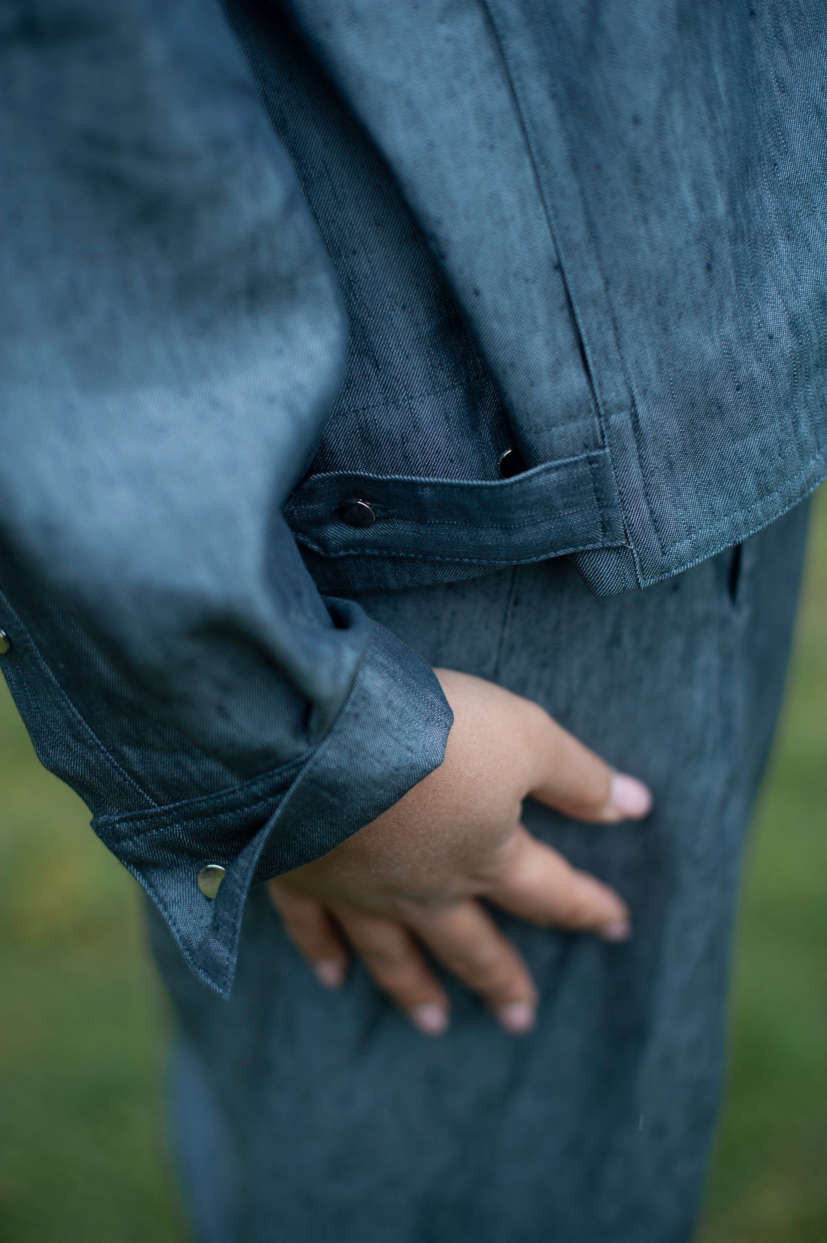 Women’s Linen Blend Two Piece Set in Denim Blue