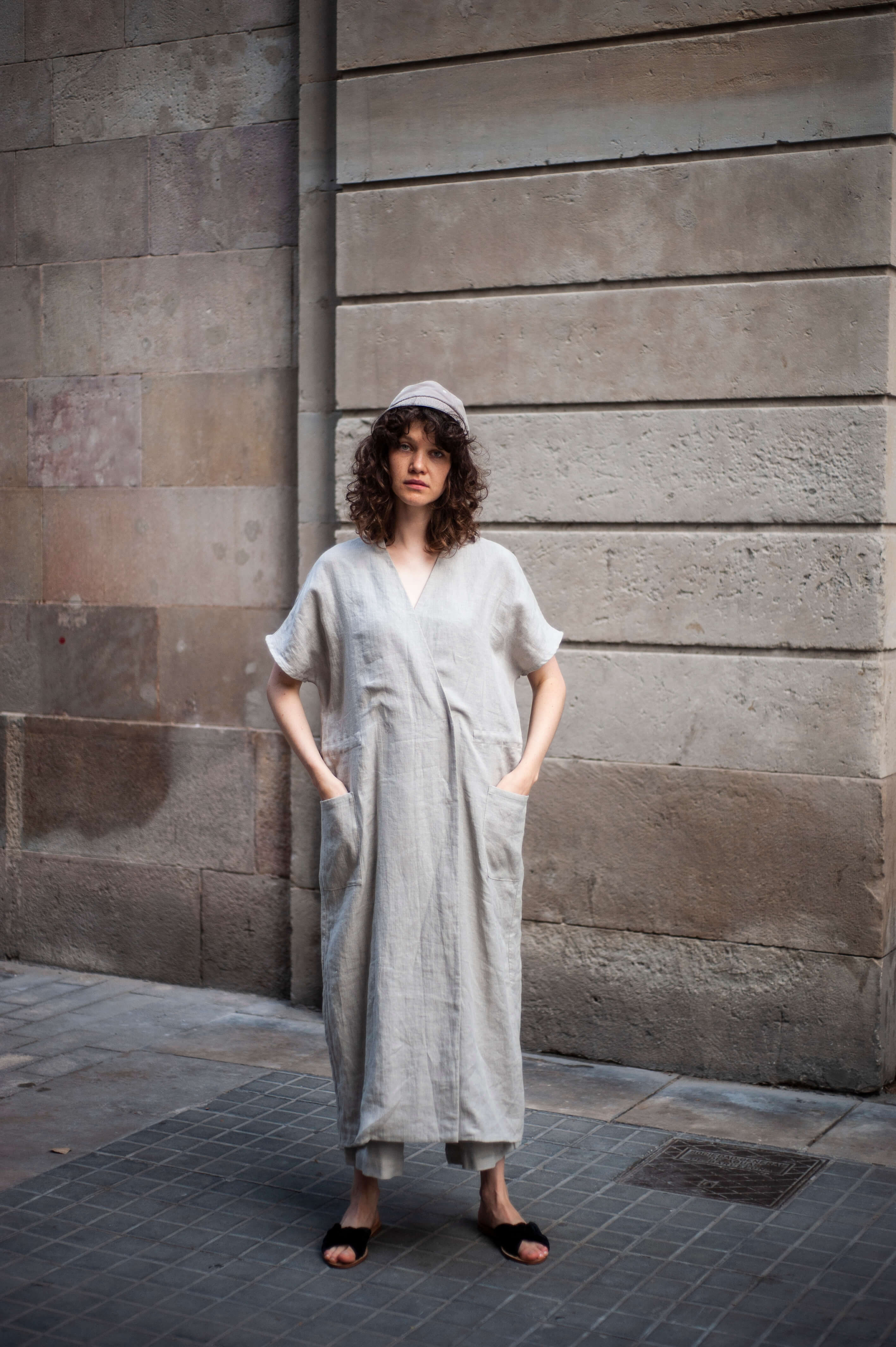 Kimono sleeve maxi linen dress AKIRA
