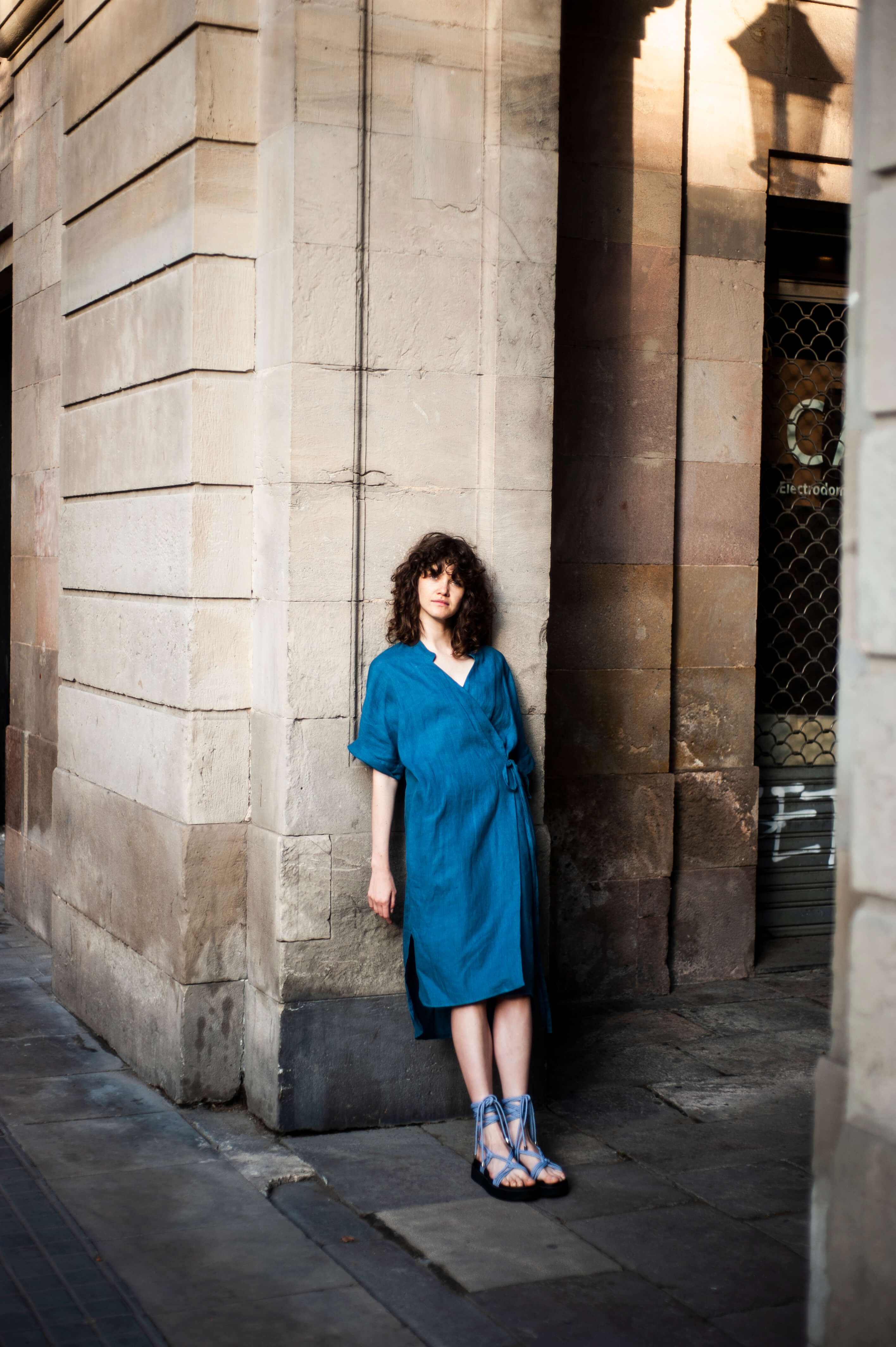 linen wrap  dress with kimono sleeves