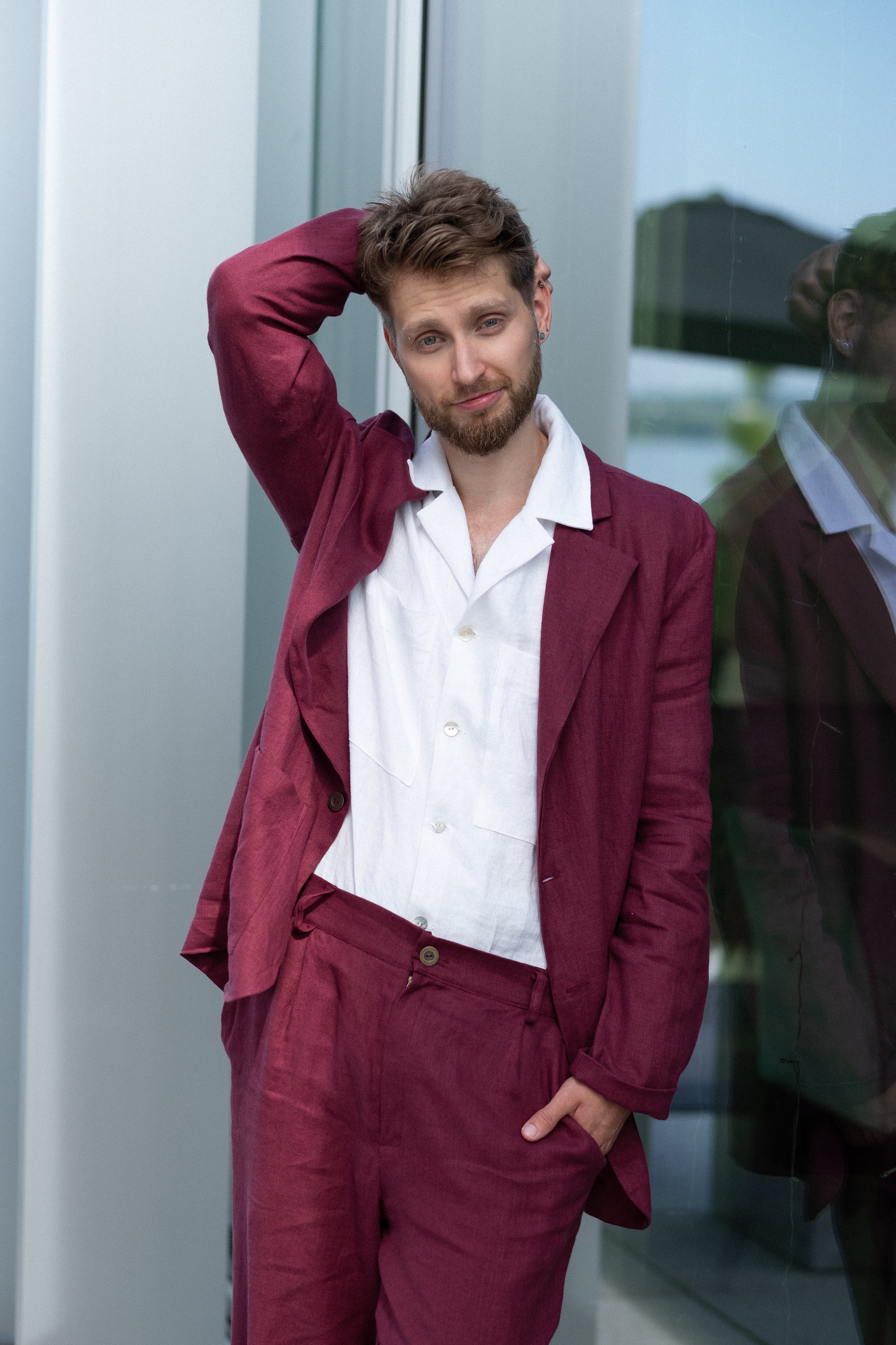 Unstructured single-breasted linen blazer for men