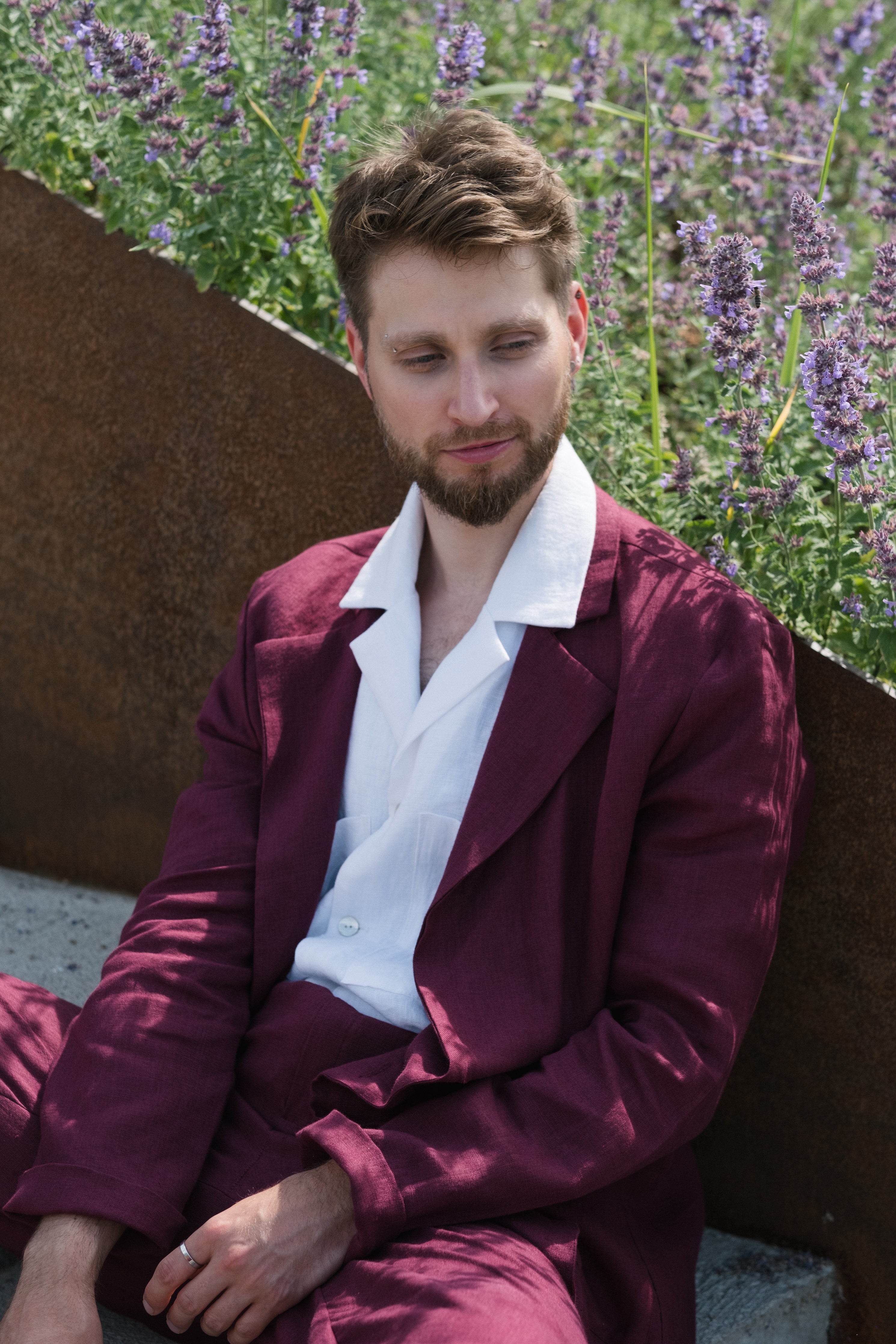 Unstructured single-breasted linen blazer for men