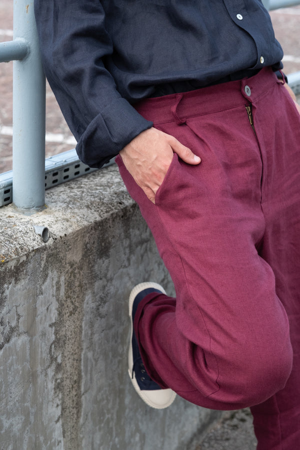 Straight-leg elasticated linen trousers