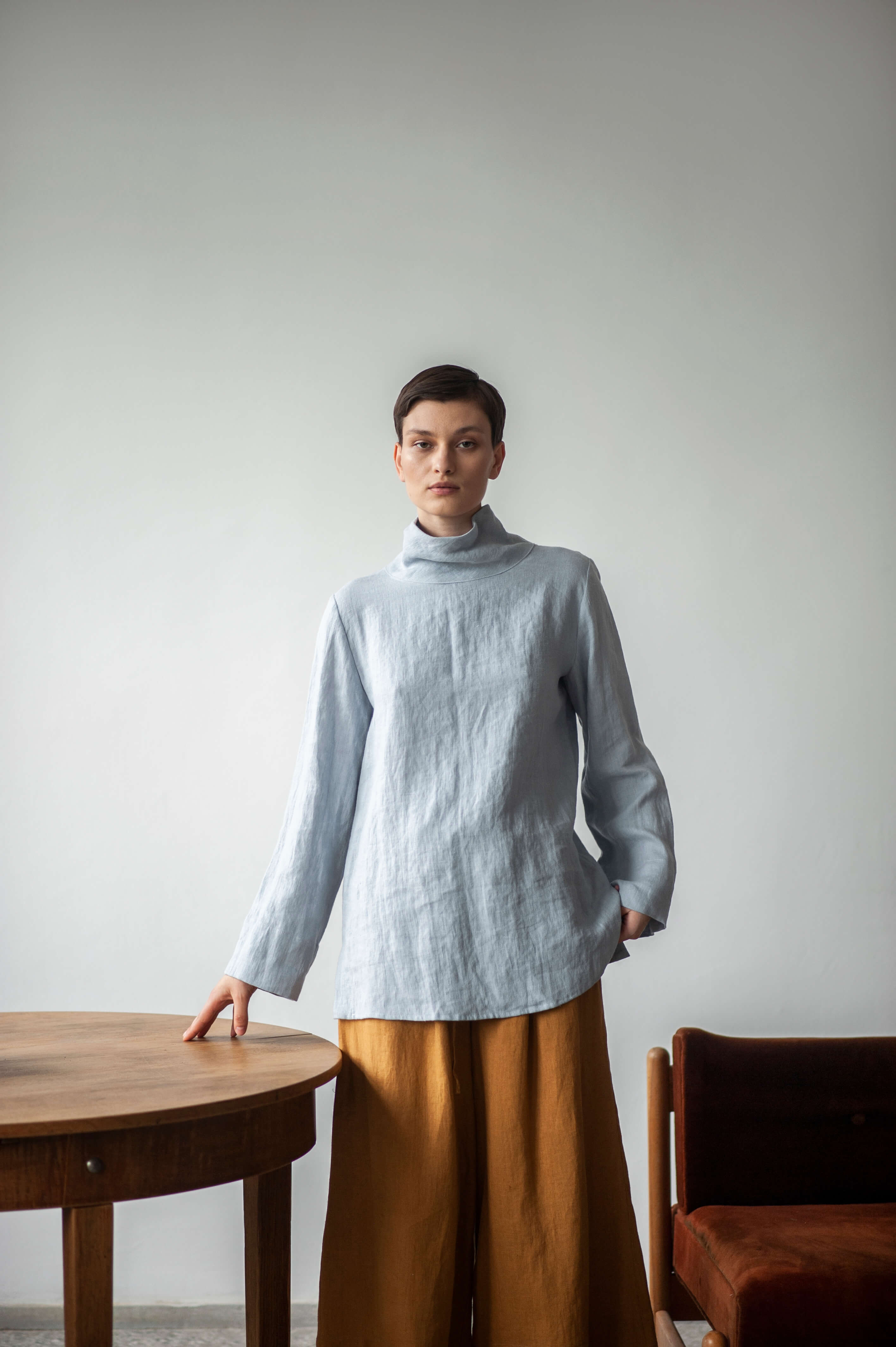 Turtleneck linen blouse ELISA