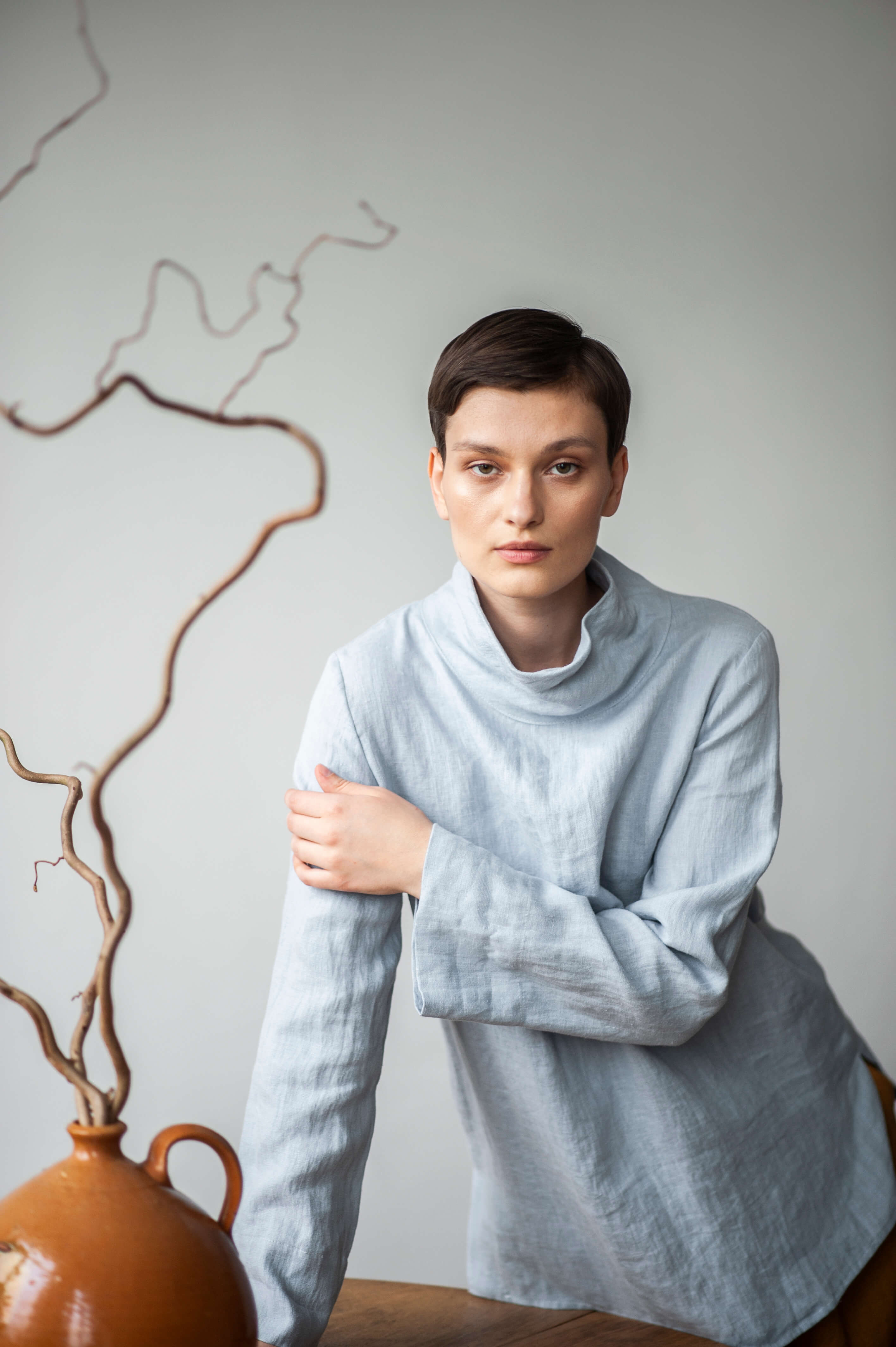 Turtleneck linen blouse ELISA