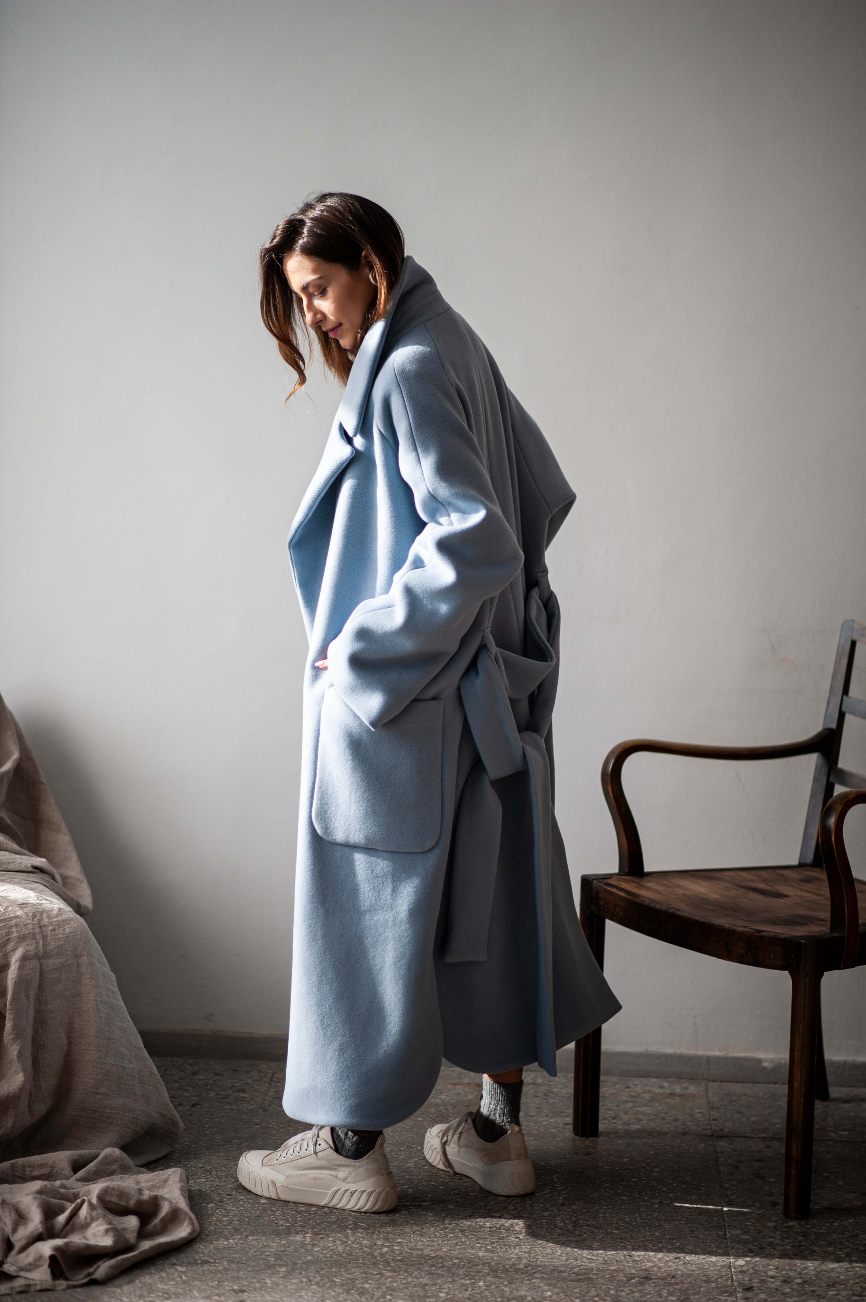 Drop shoulder maxi coat for winter