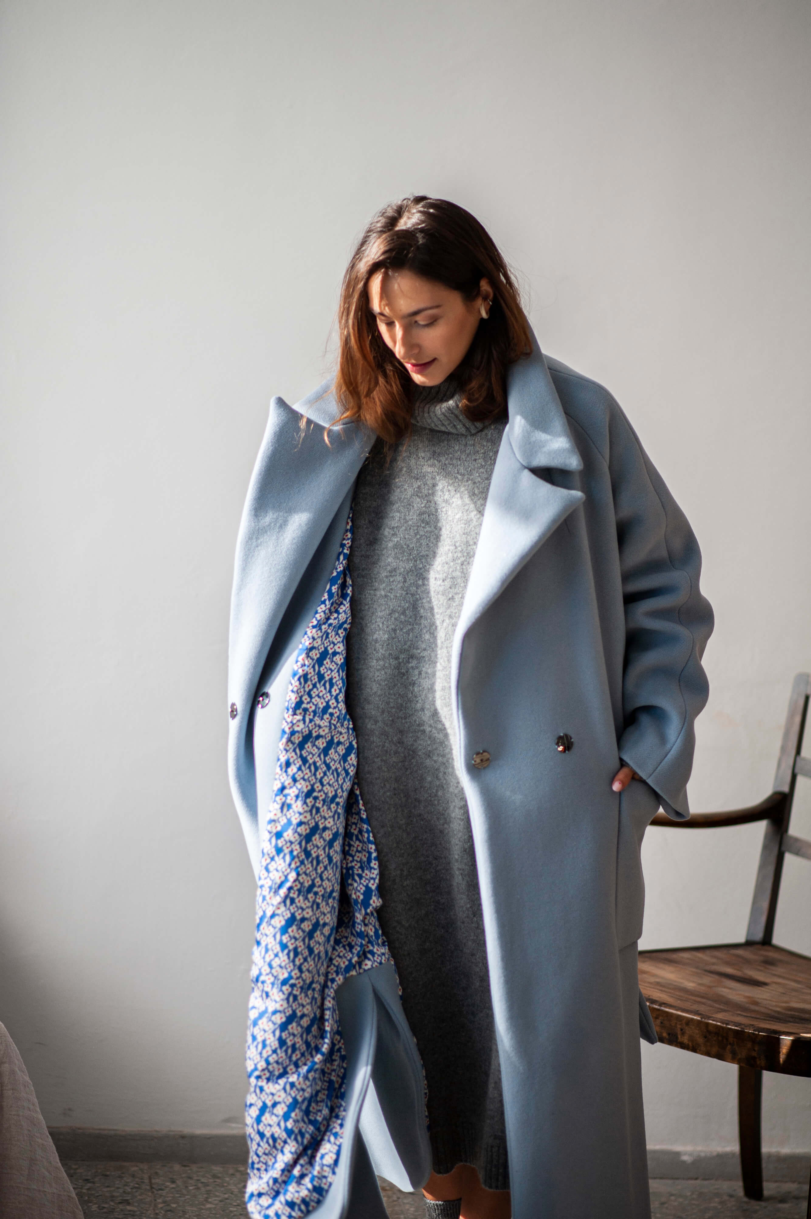 Drop shoulder maxi coat for winter