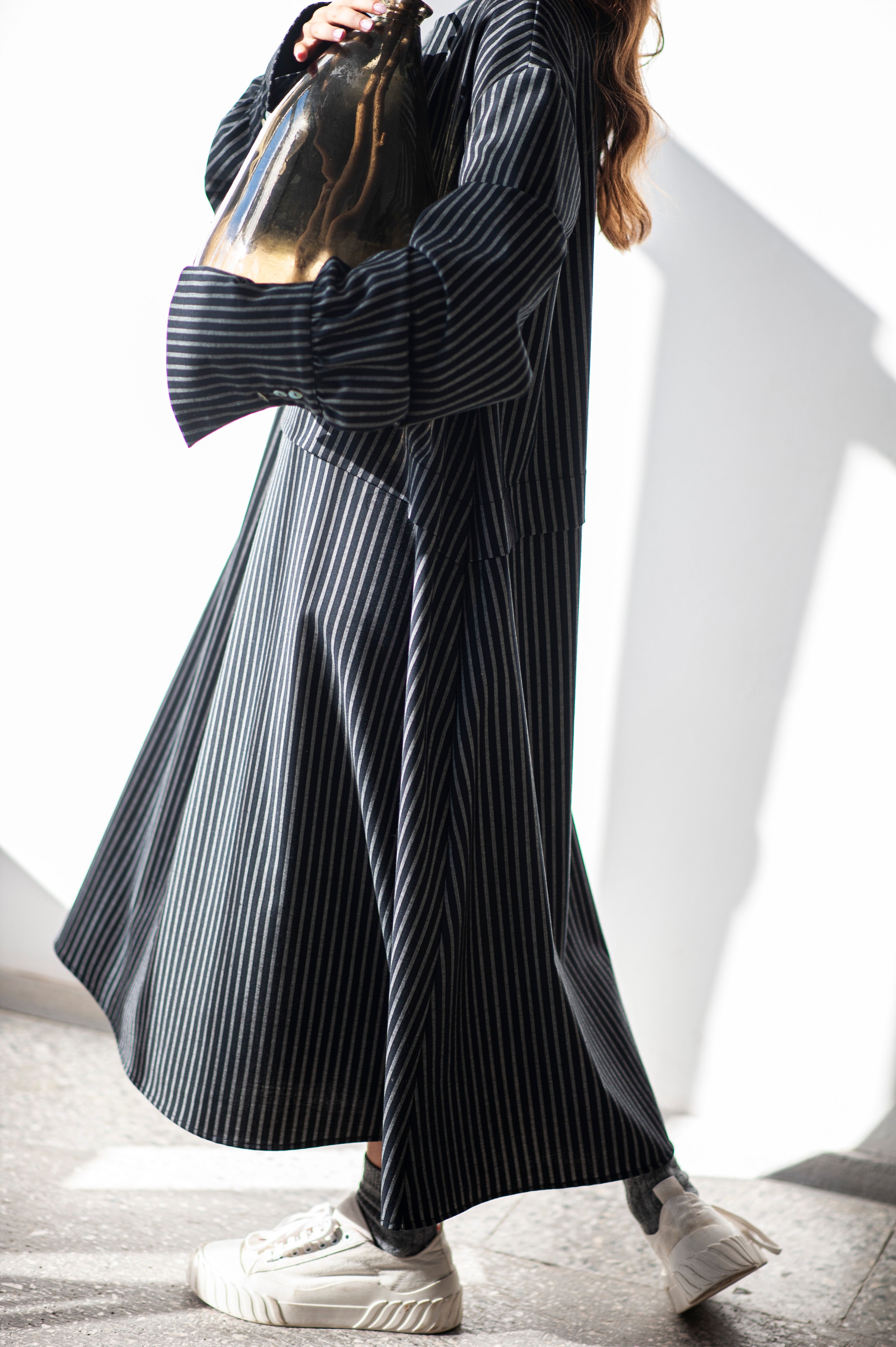 A-line striped loose fit long wool dress LORA