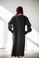 A-line striped loose fit long wool dress LORA