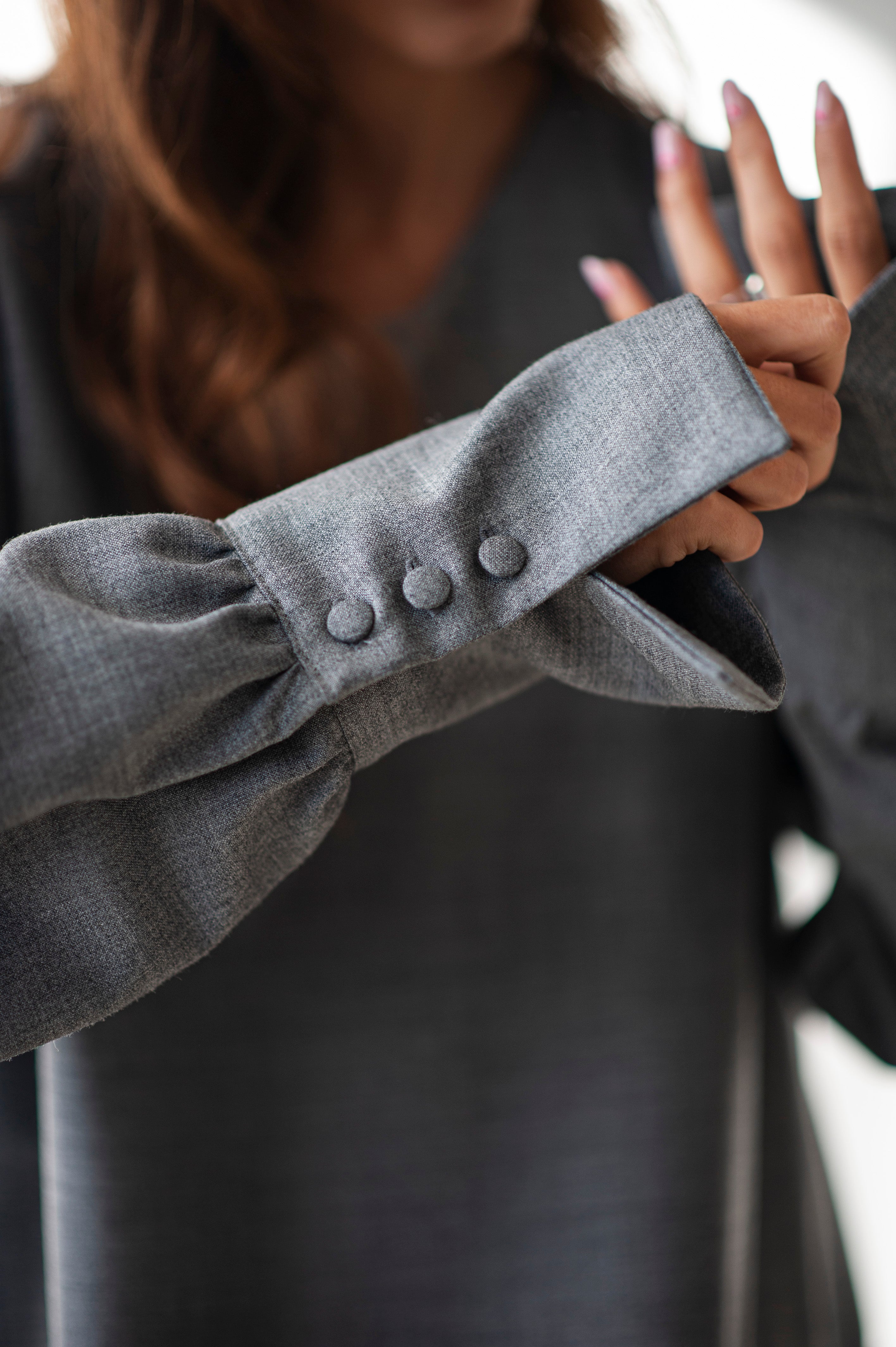 Loose fit ankle length A-line silhouette grey wool dress LORA