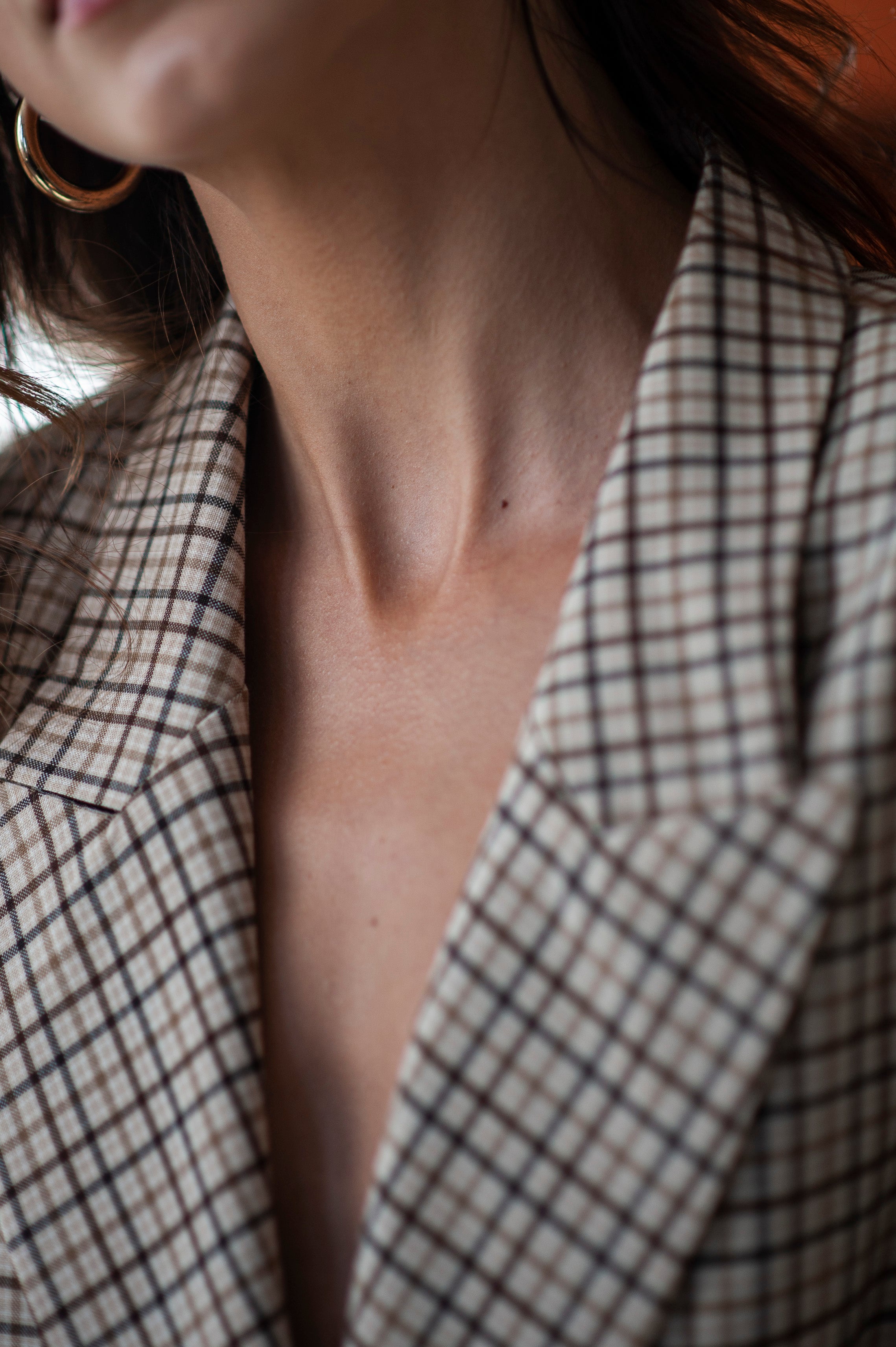 Relaxed fit double-breasted gingham checkered woman's blazer