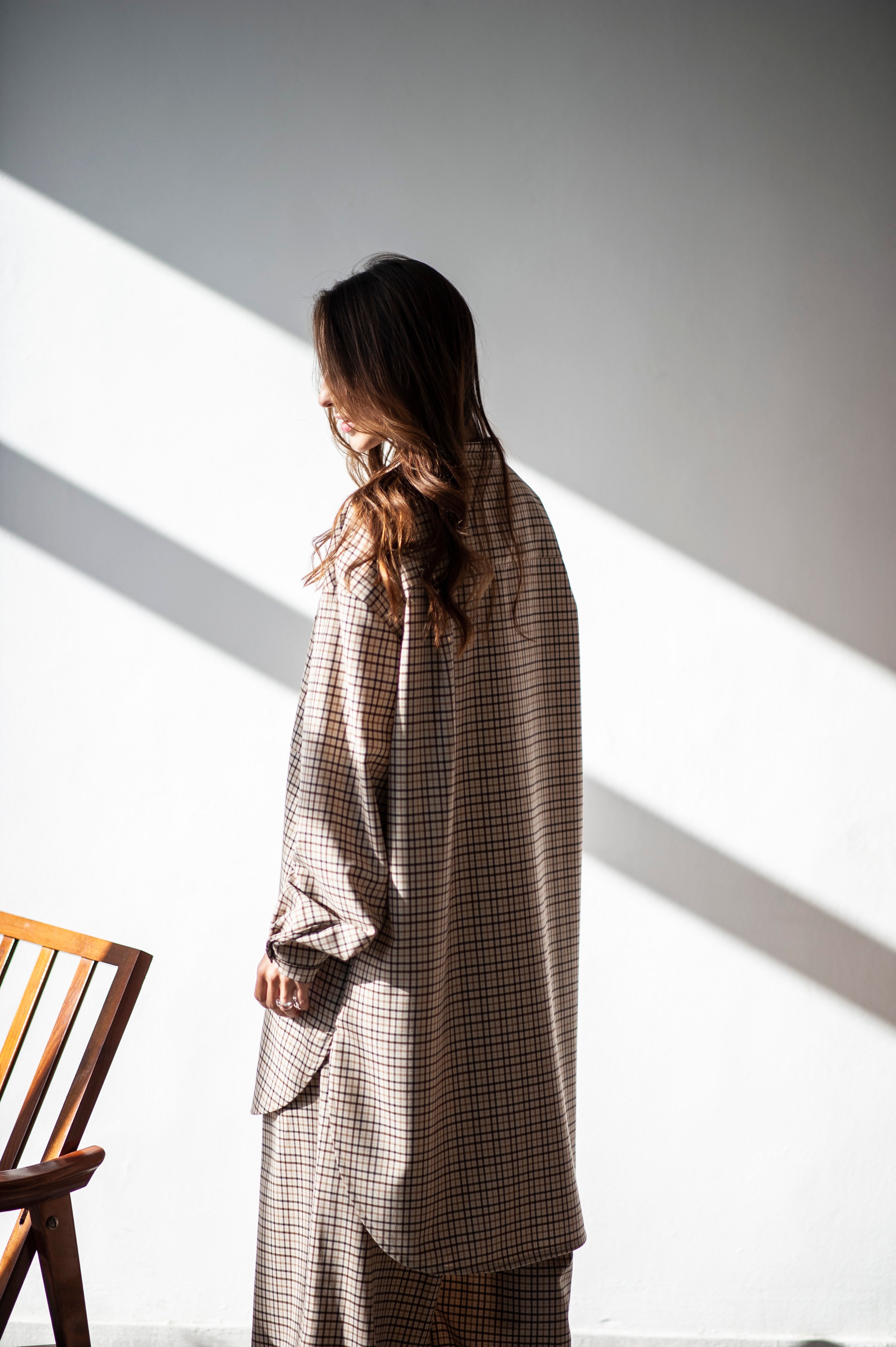 Gingham checkerGingham checkered oversized boyfriend style shirt for women