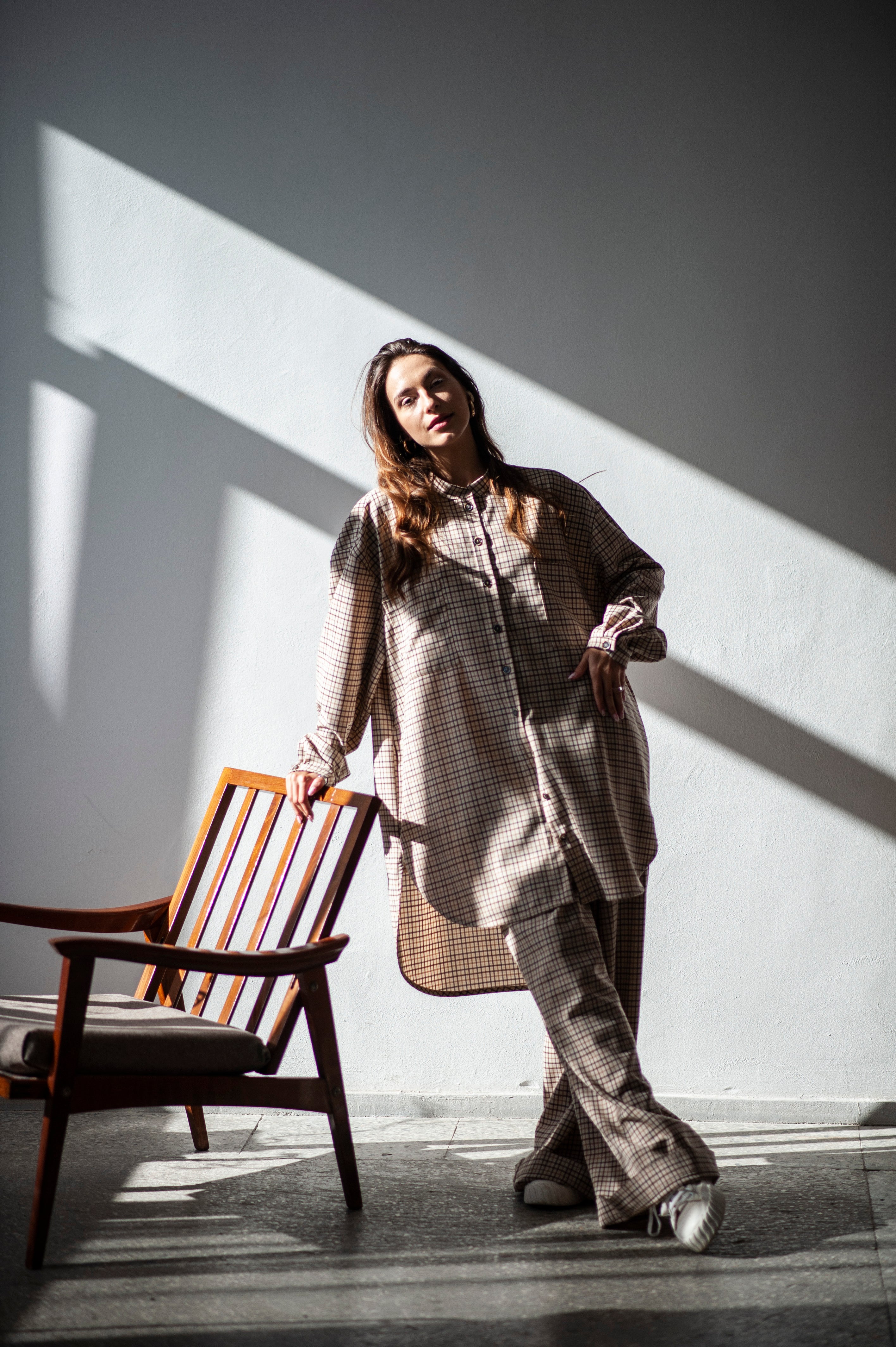 Gingham checkered oversized boyfriend style shirt for women