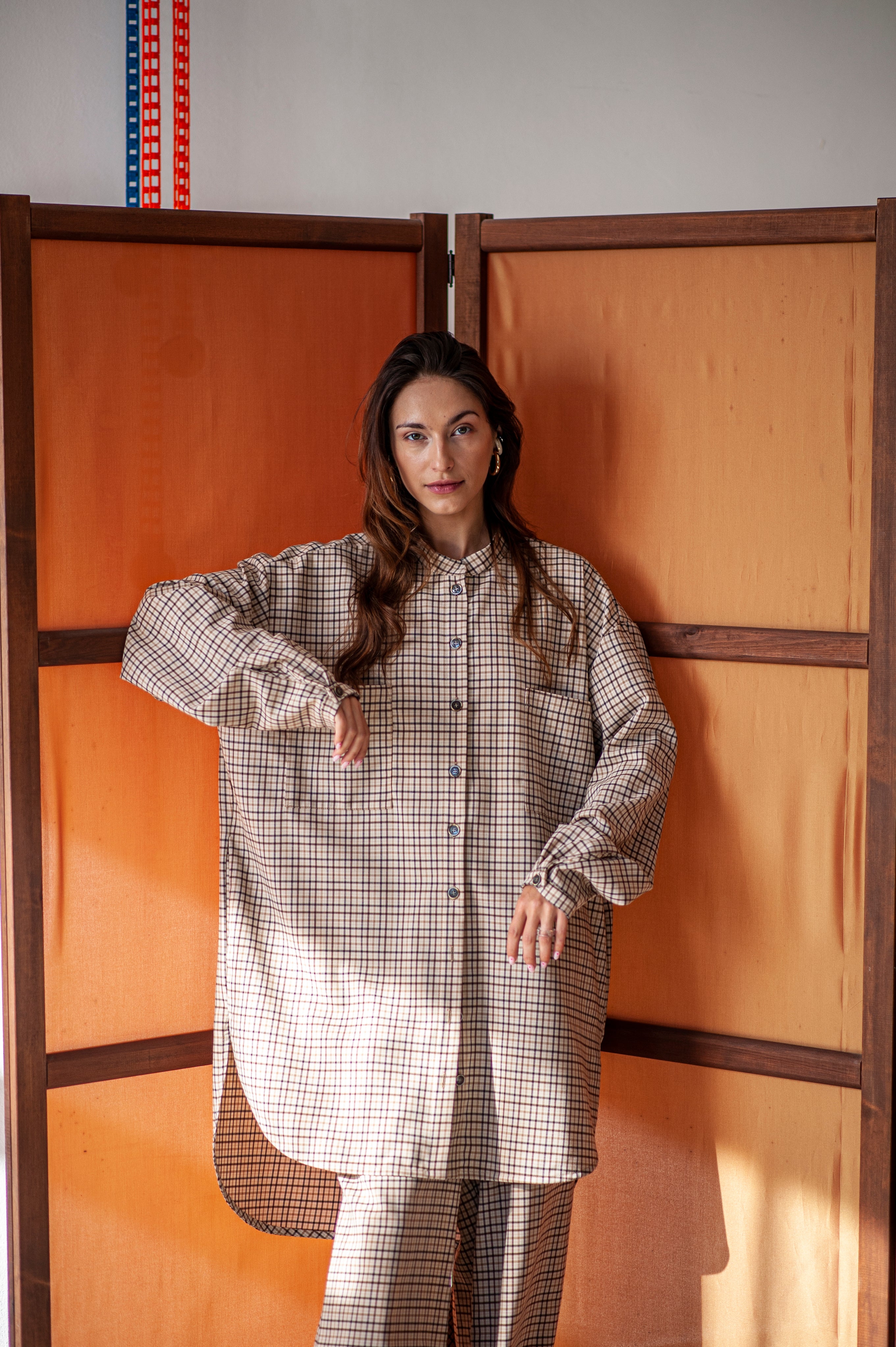 Gingham checkered oversized boyfriend style shirt for women