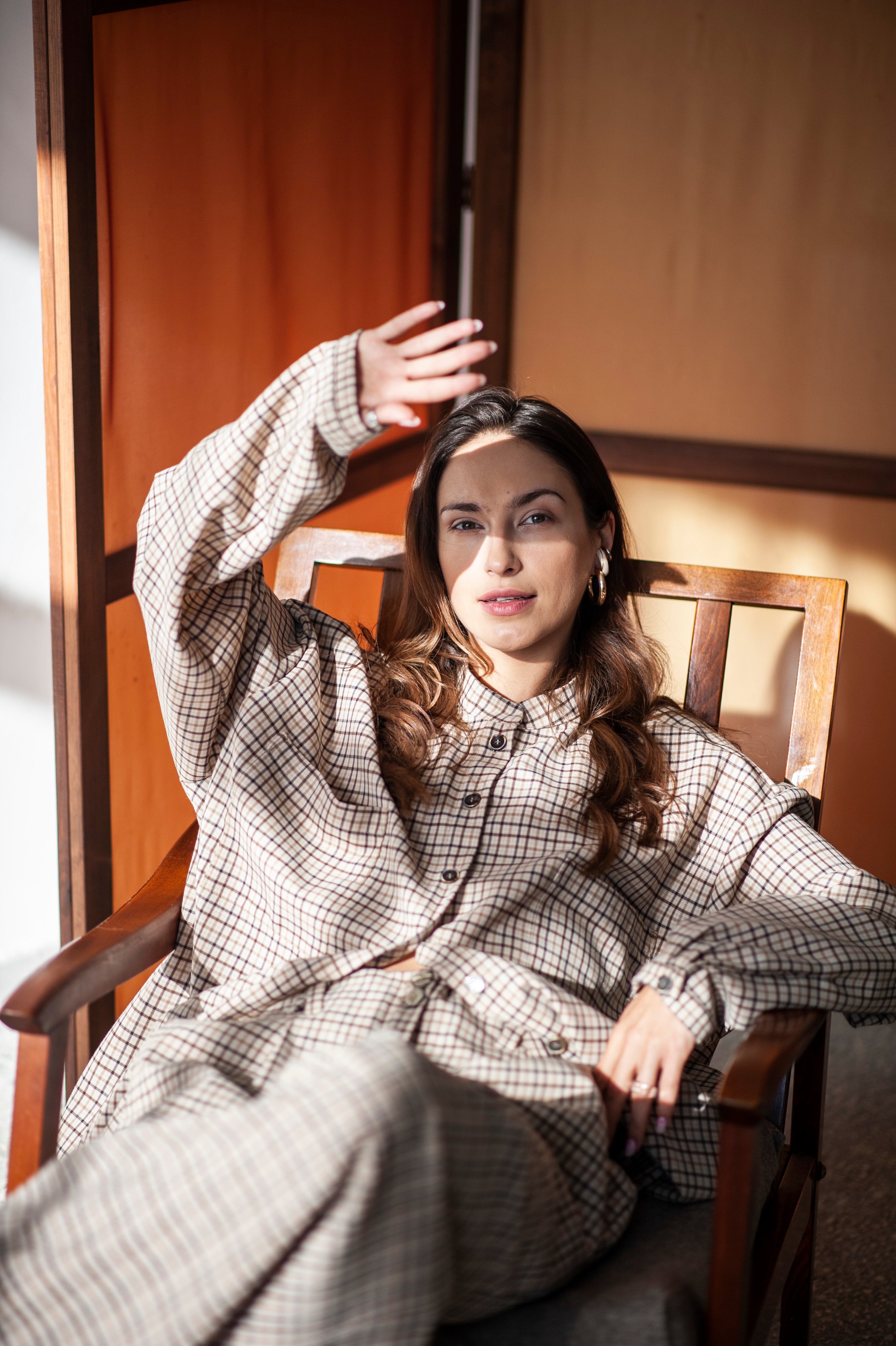 Gingham checkered oversized boyfriend style shirt for women