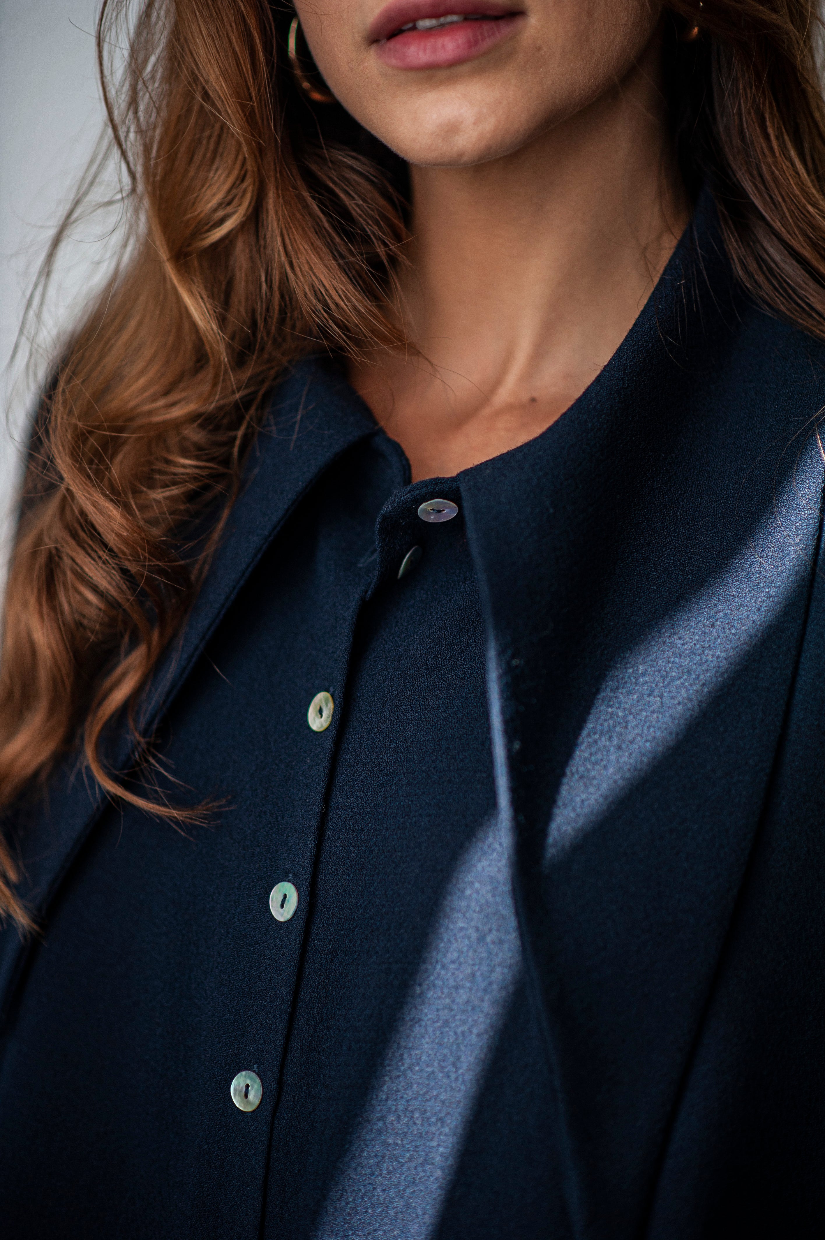 Maxi flared hem shirt dress with fitted waist line