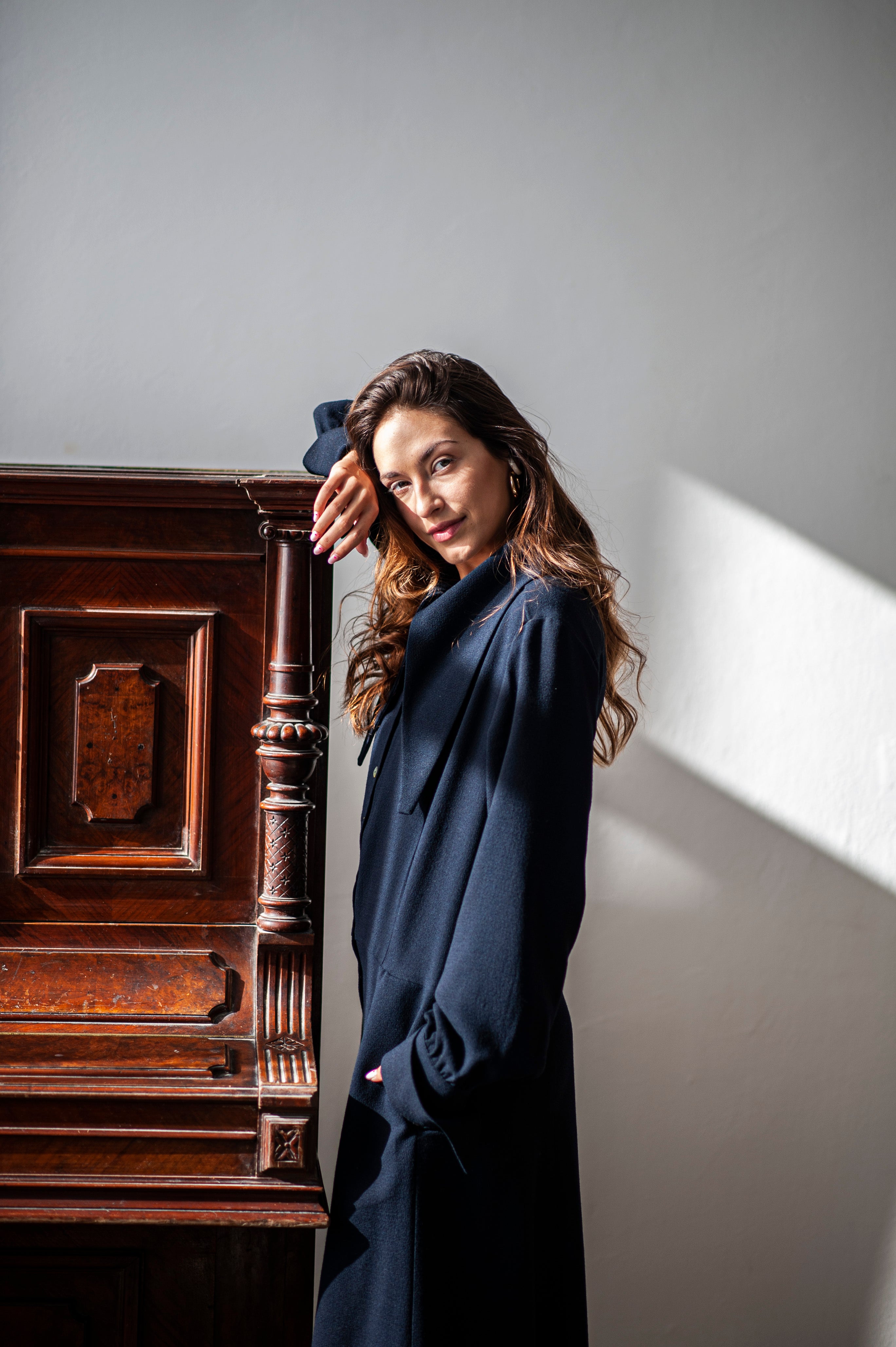 Maxi flared hem shirt dress with fitted waist line