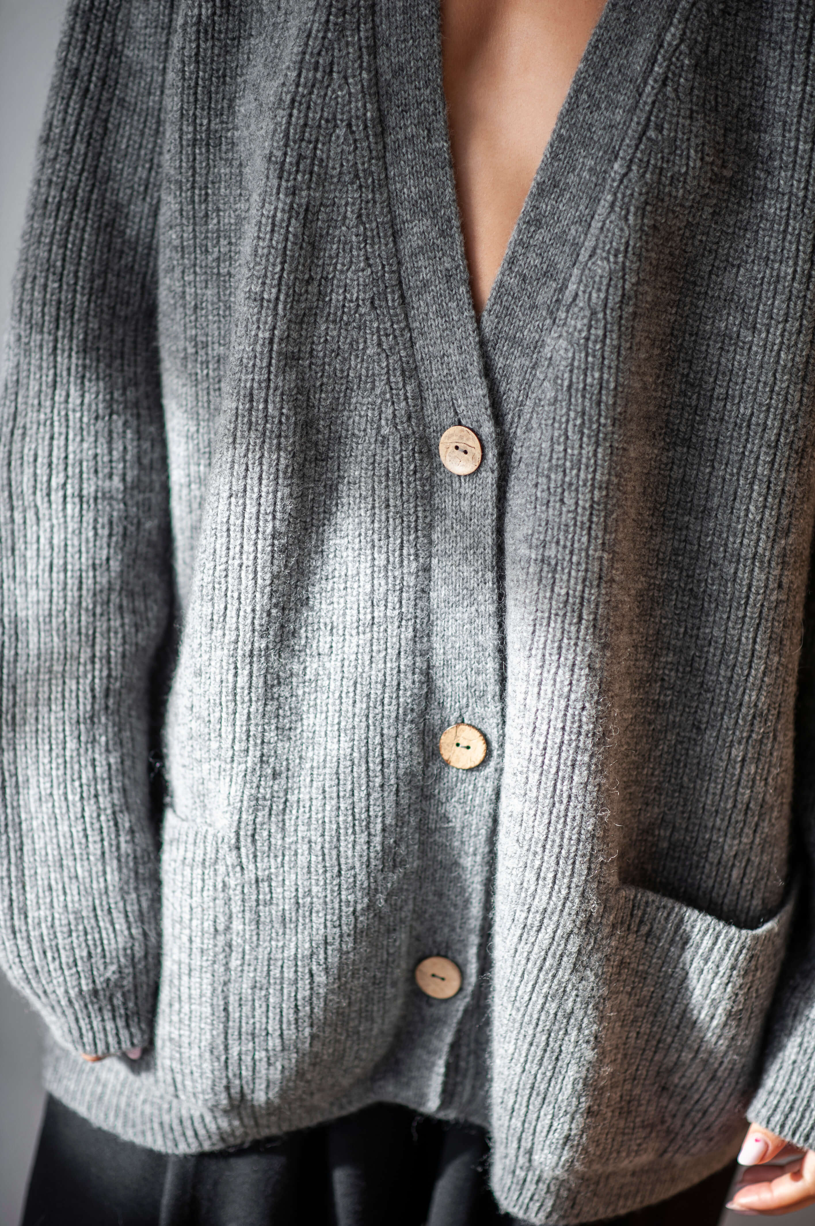 Grey merino wool knitted cardigan SORA