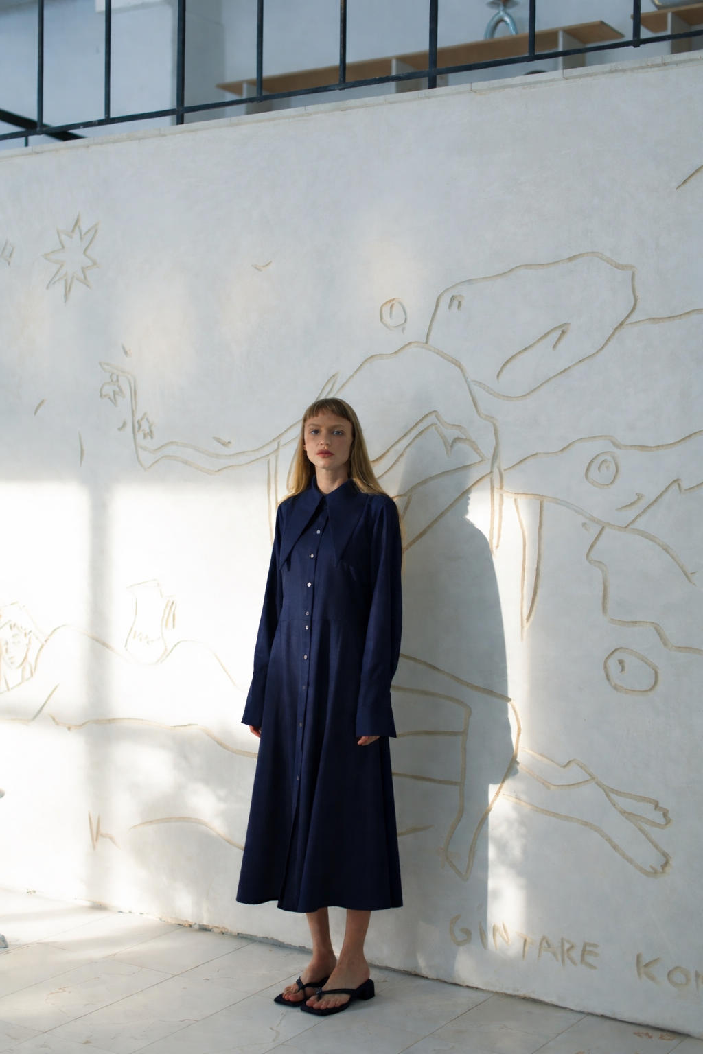 Black Wool Maxi Shirt Dress – Long Sleeve Minimalist Elegant dress wit