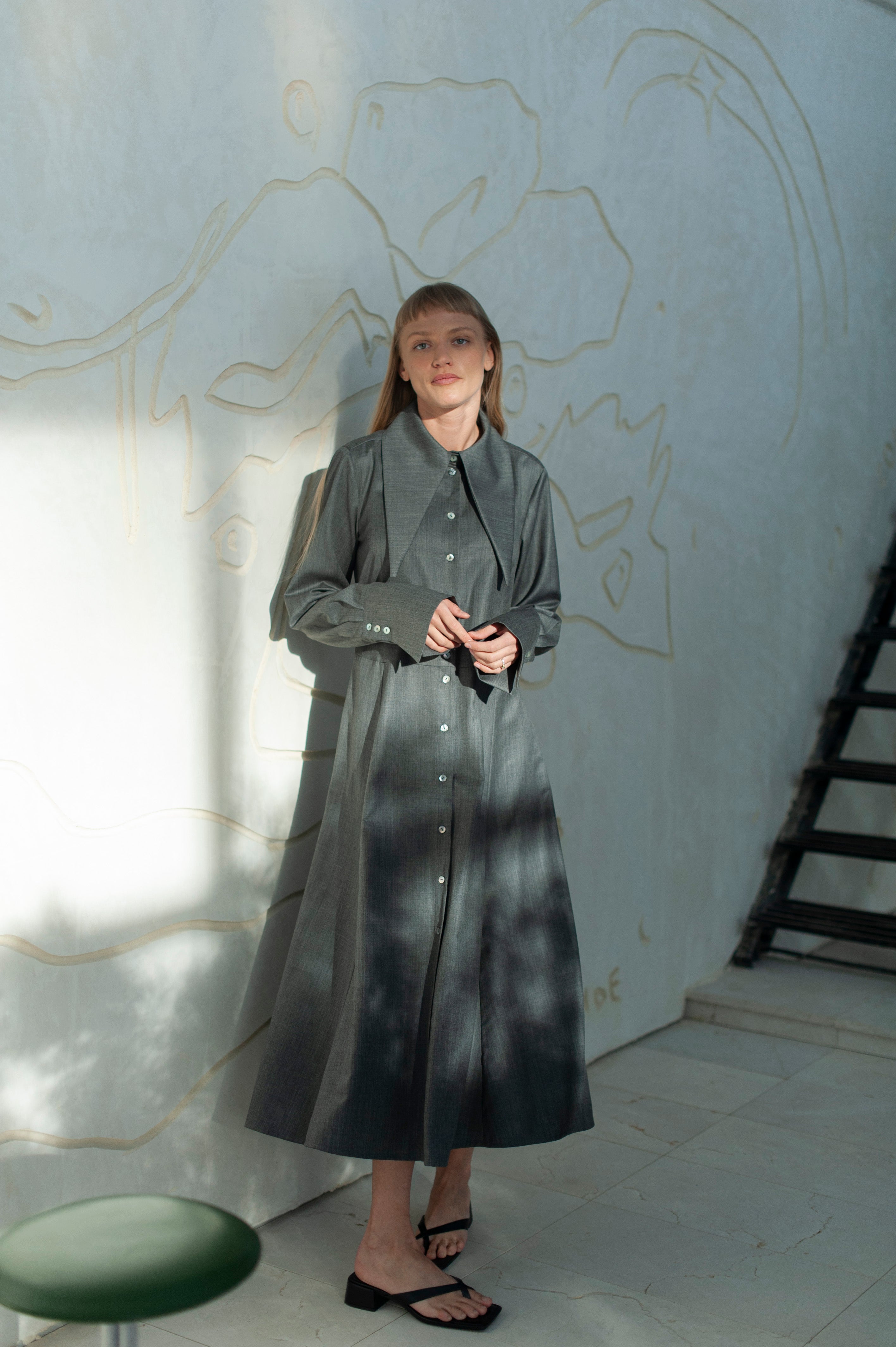 maxi merino wool dress in grey