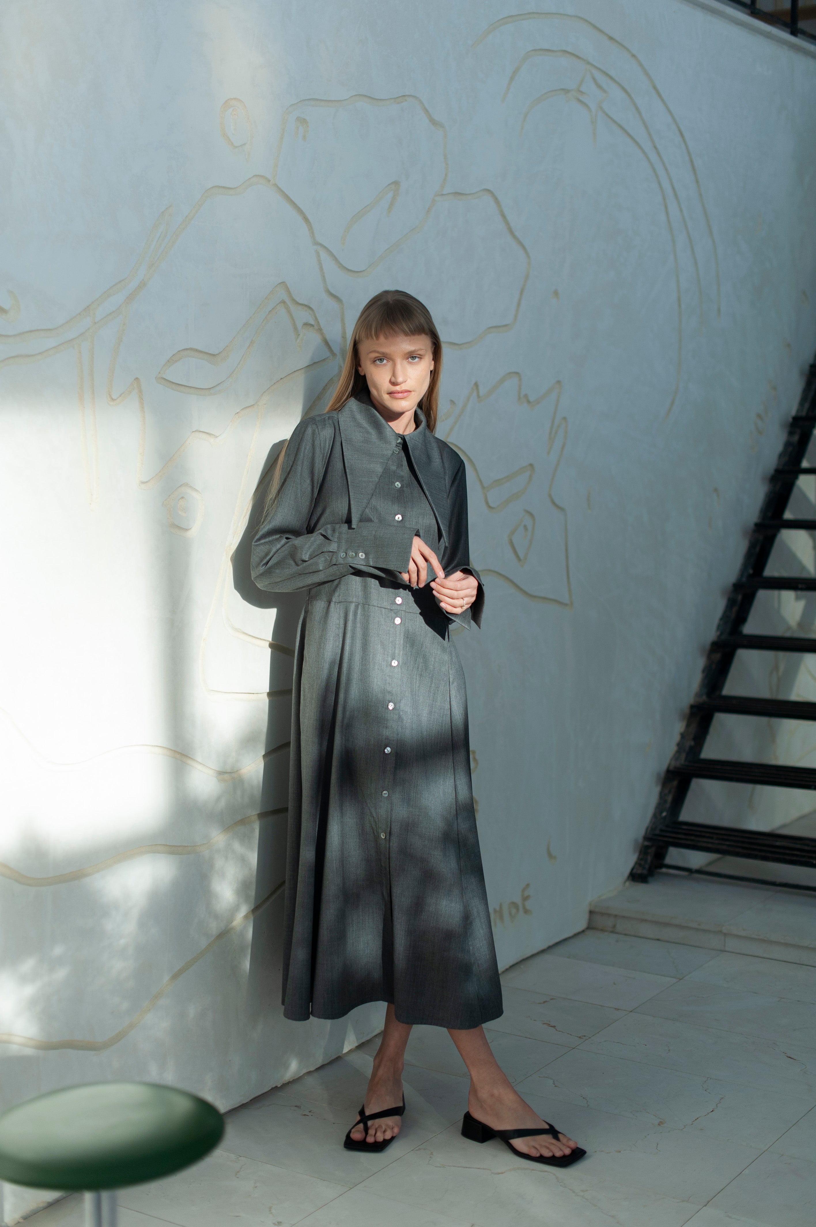 maxi merino wool dress in grey