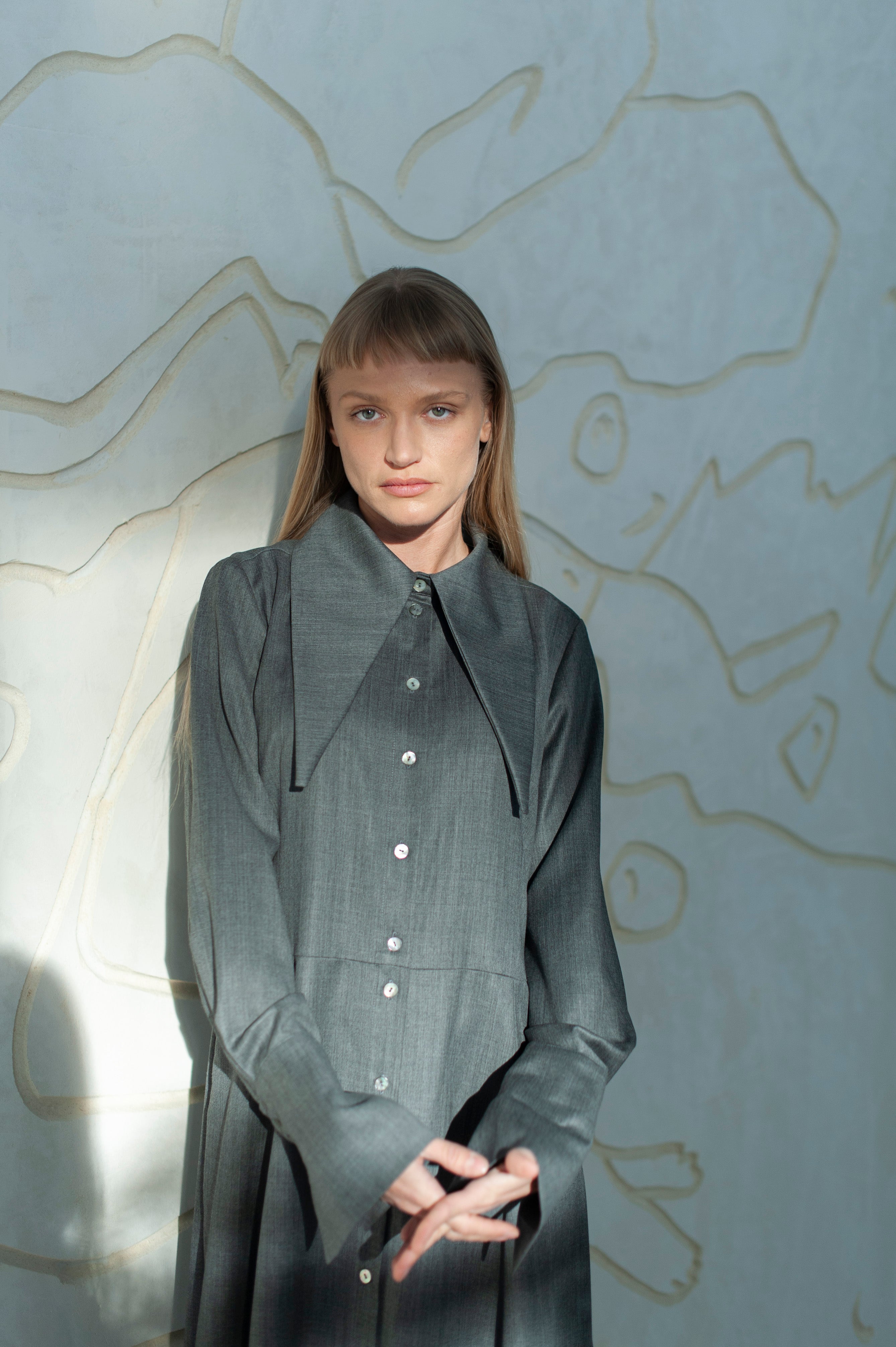 maxi merino wool dress in grey