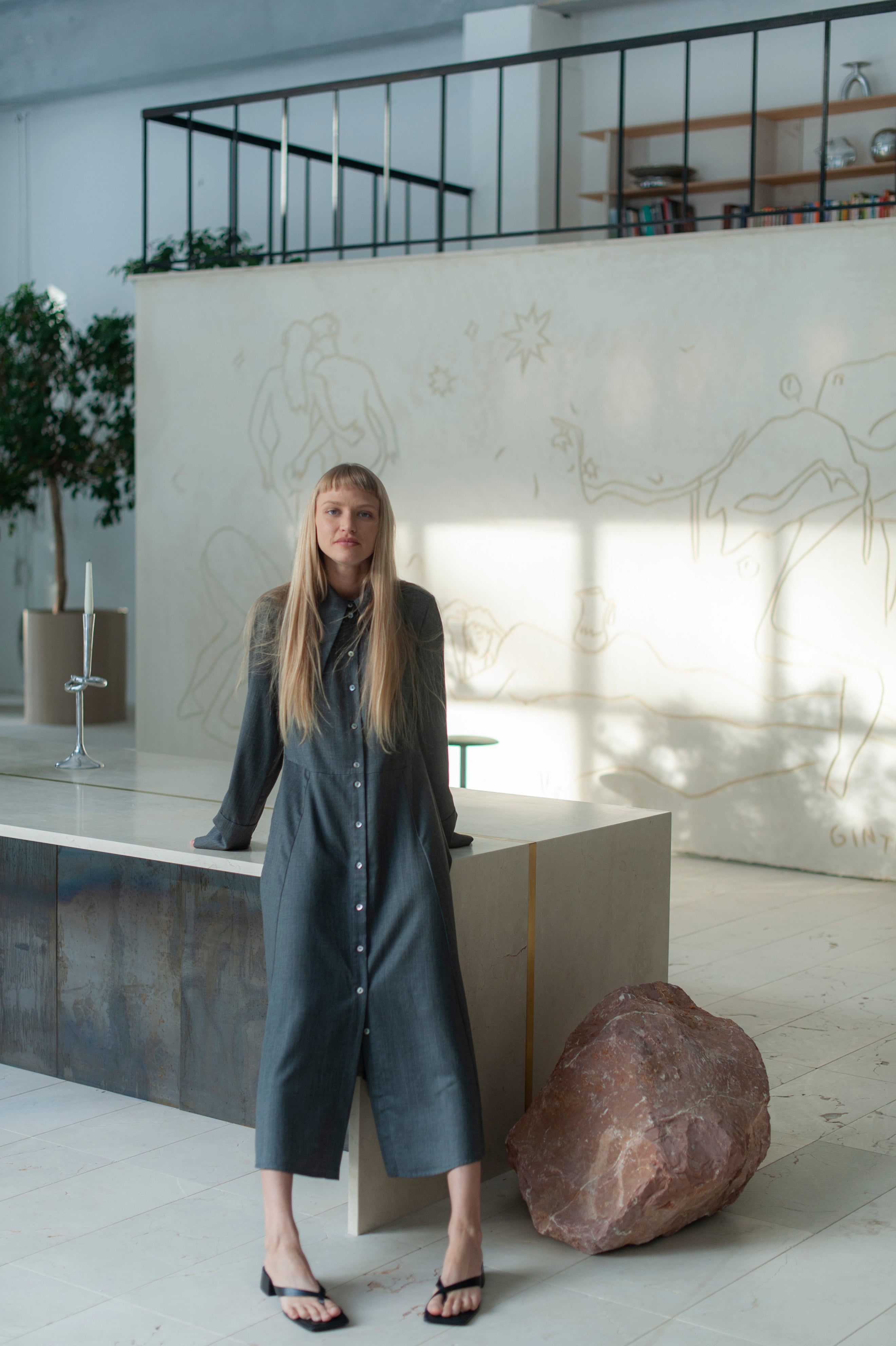 maxi merino wool dress in grey