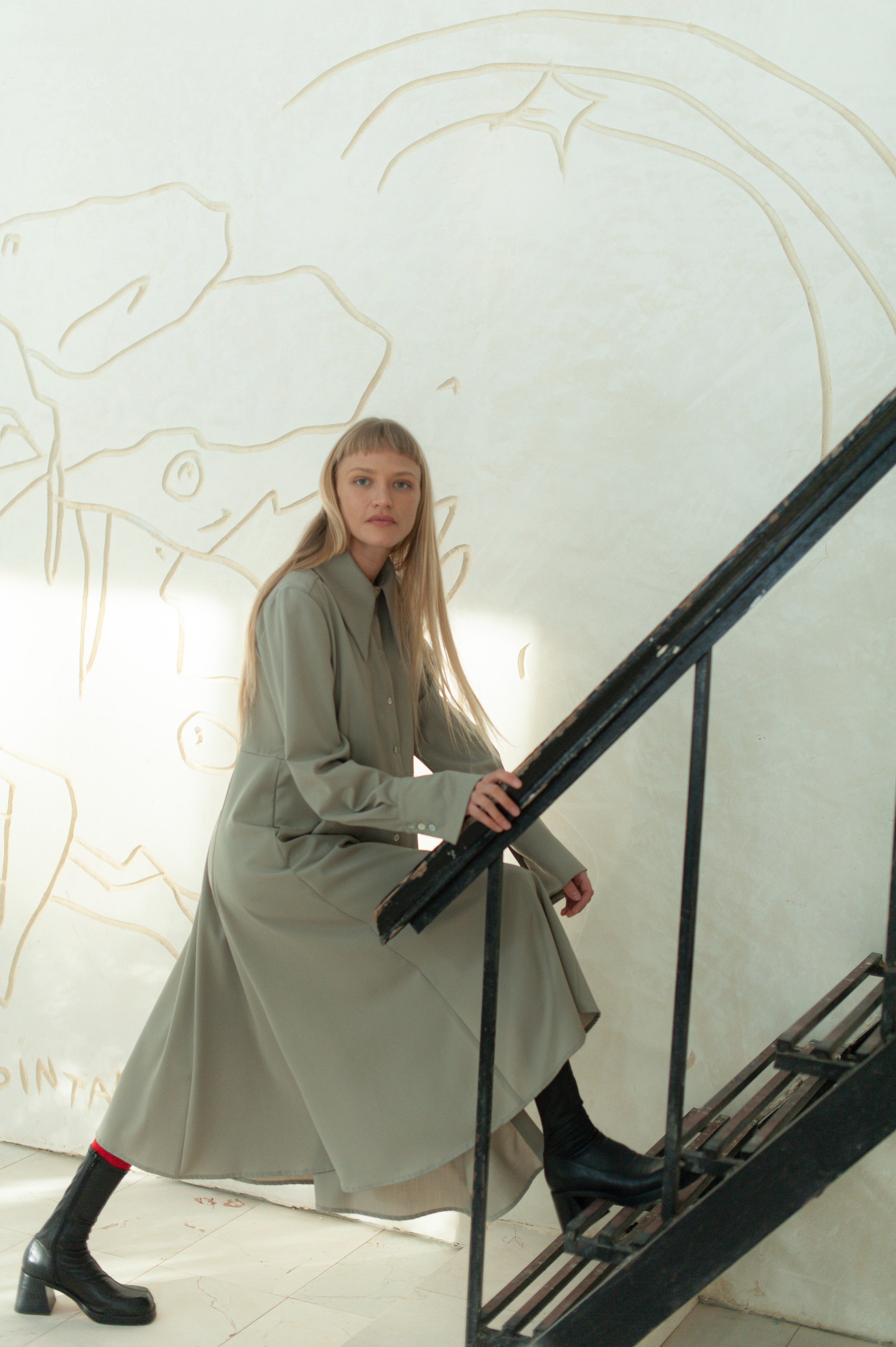 Beige Merino Wool Maxi Shirt Dress Long Sleeve Minimalist Elegant dr Beige Merino Wool Maxi Shirt Dress Long Sleeve Minimalist Elegant dr