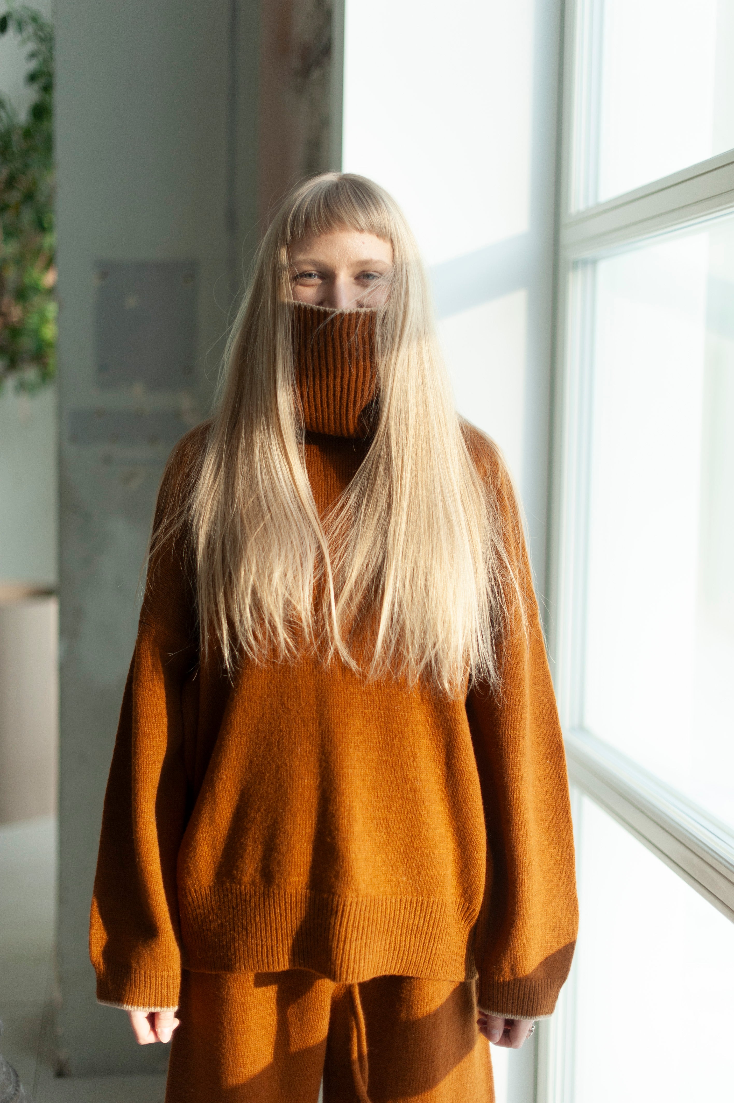 Japandi Merino Wool Cardigan, Sustainable high neck oversized neck knitwear