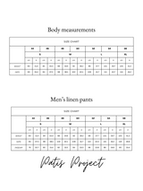 Body and garment size chart