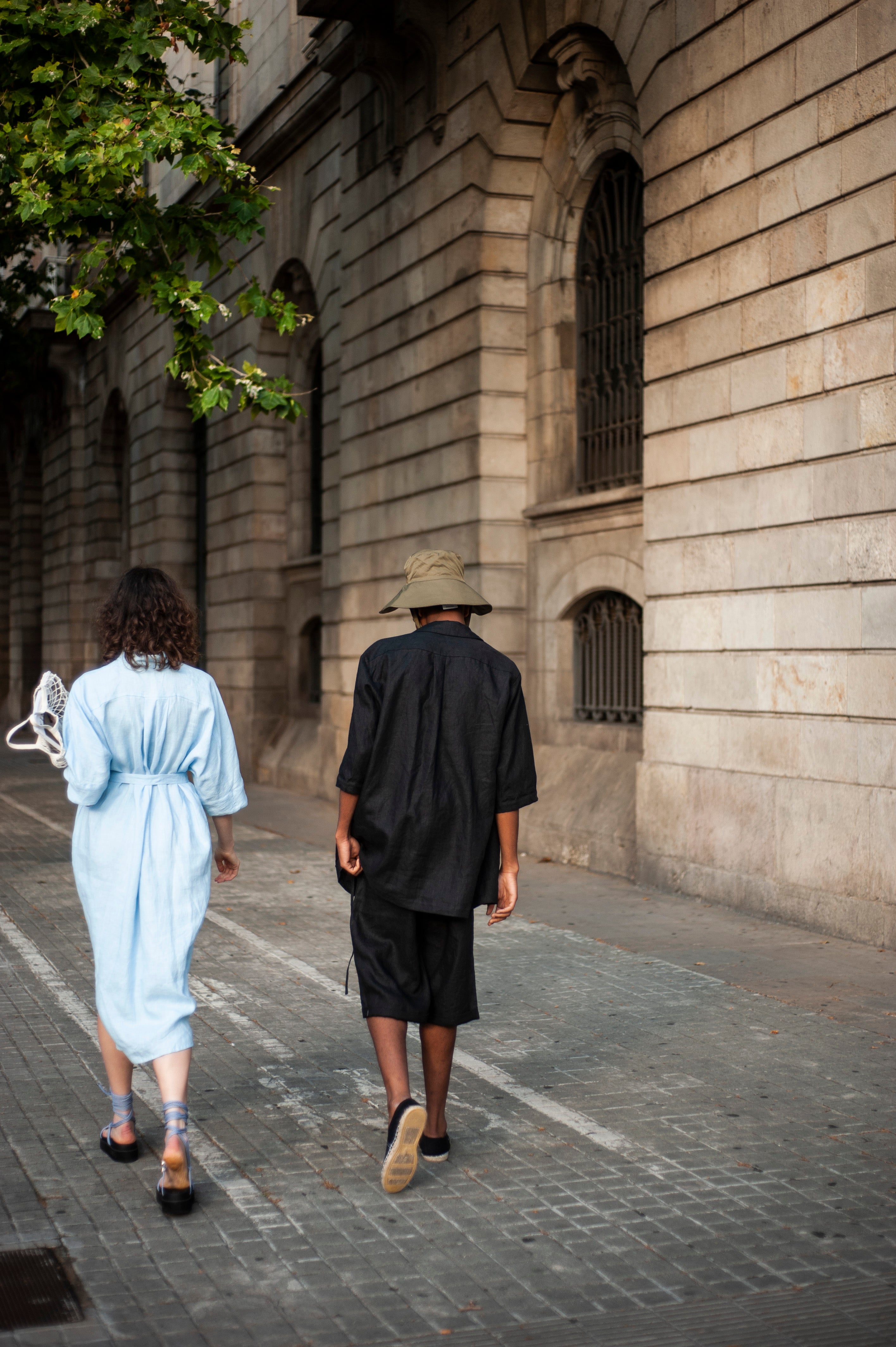 A linen shirt dress from the back