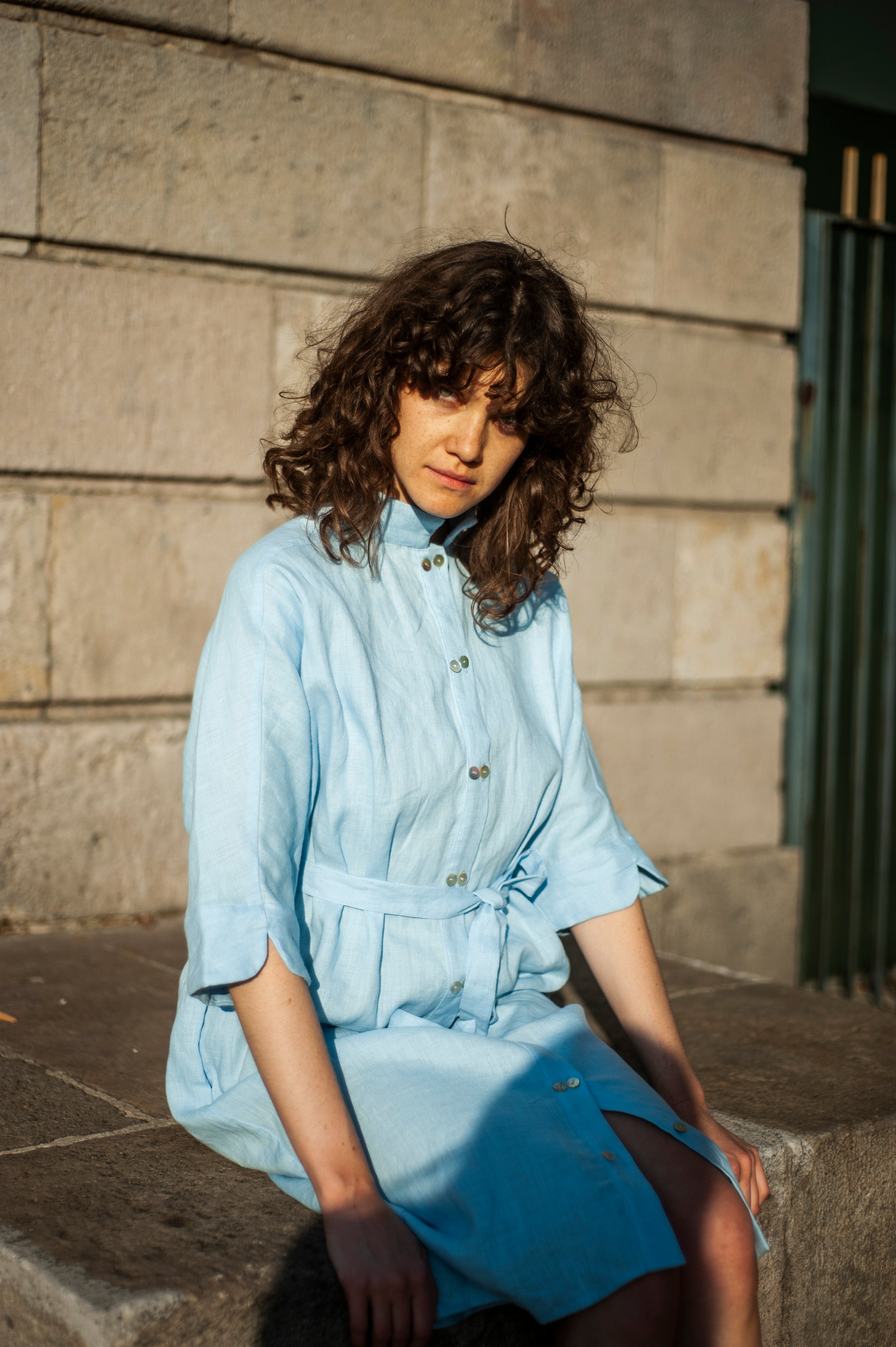 Linen shirt dress with a sash